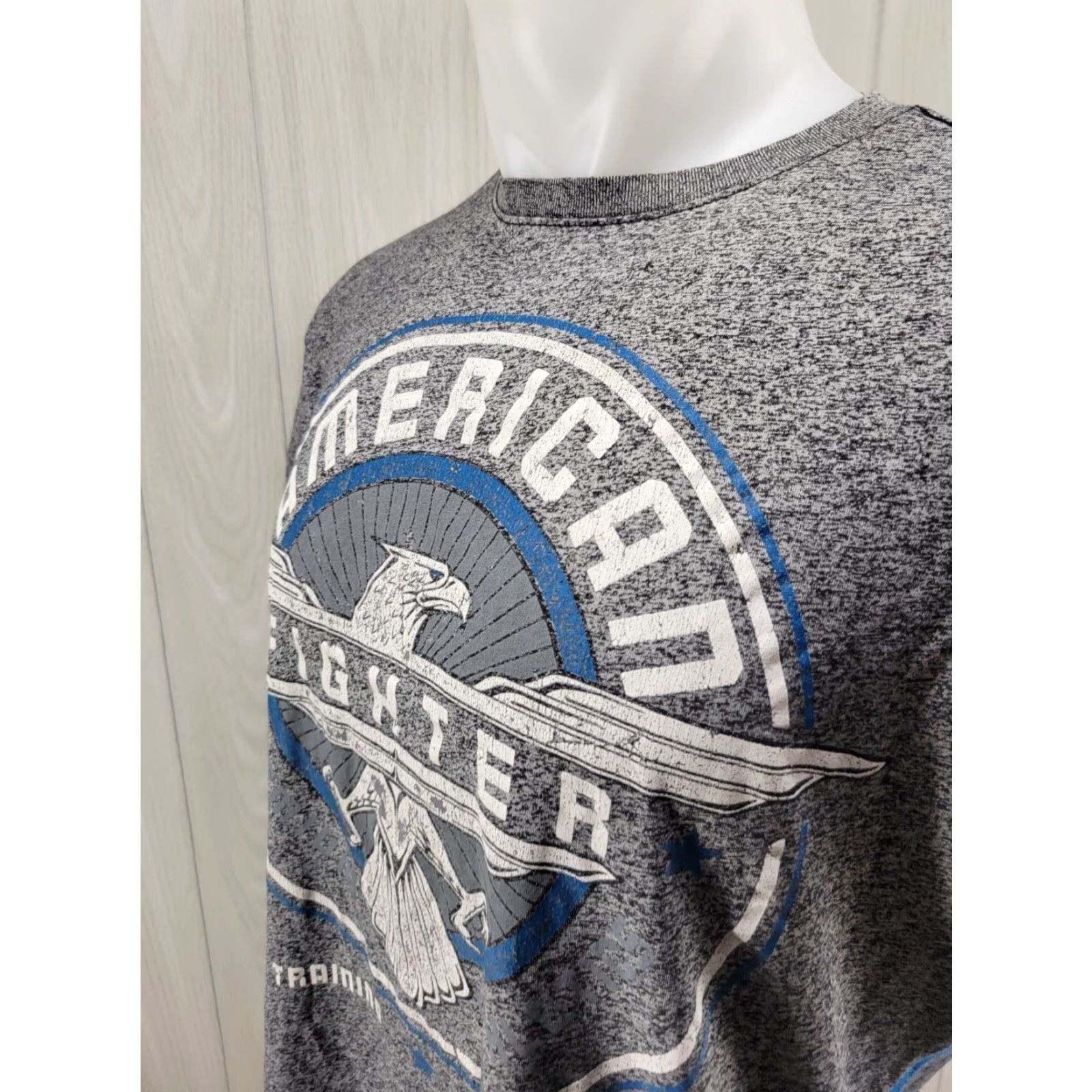 Vintage VINTAGE American Fighter Premium Shirt Mens Large Light Gray Blue Double Sided Graphic Size US L / EU 52-54 / 3 - 5 Thumbnail