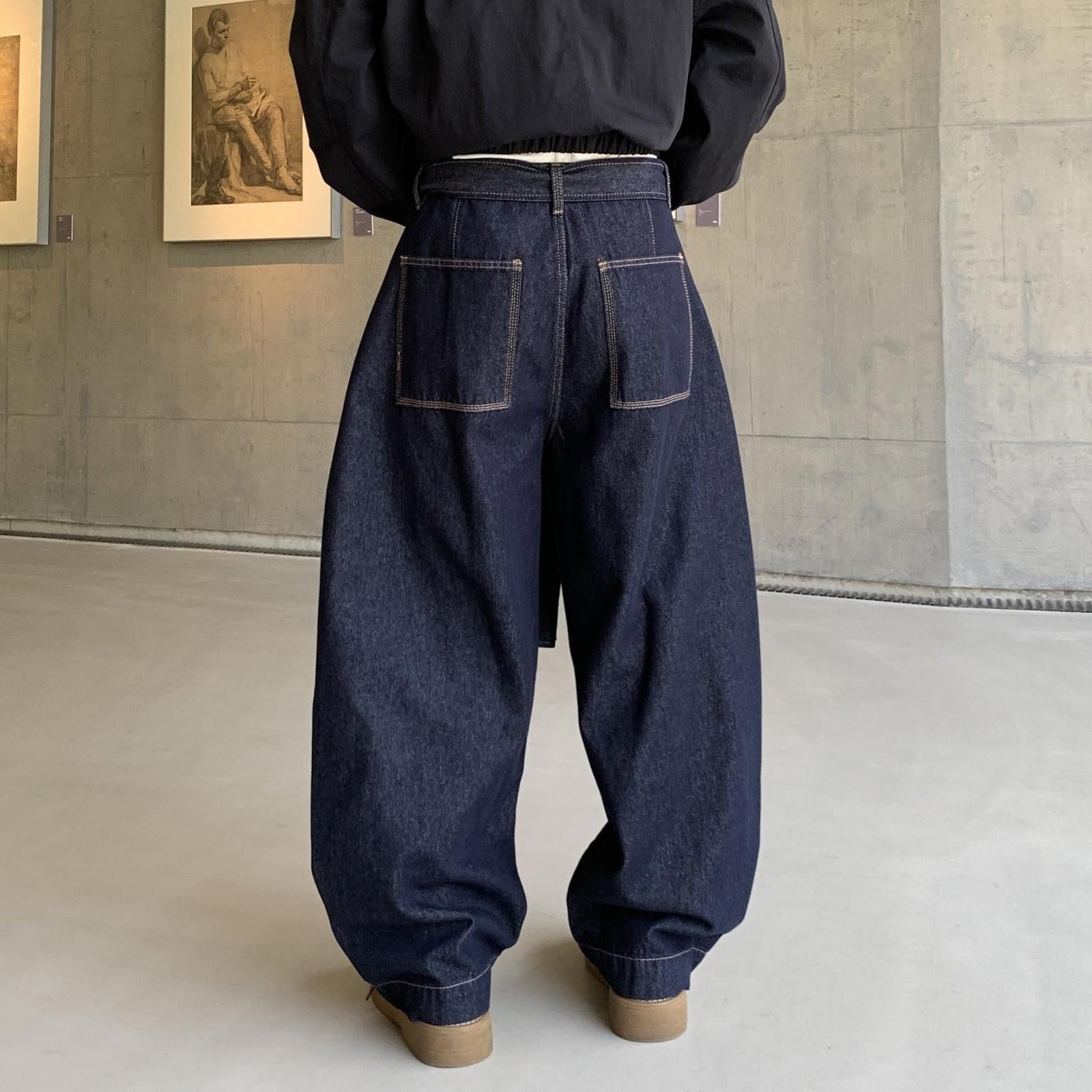 Vintage Dark Blue Wide Leg Denim Jeans, Loose Fit Baggy Jeans Size US 32 / EU 48 - 4 Thumbnail