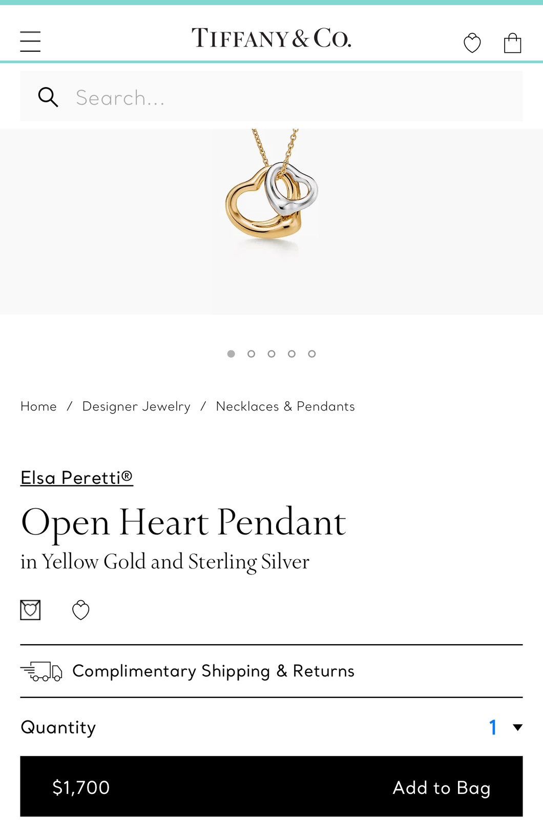 Tiffany & Co. Tiffany Co Yellow Gold Sterling Silver Elsa Peretti® Heart Size ONE SIZE - 8 Thumbnail