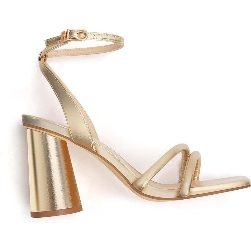 Other Viciously Vixen Women's Gold 4" Block Heels Open Toe Shoes Size US 7 / IT 37 - 5 Thumbnail