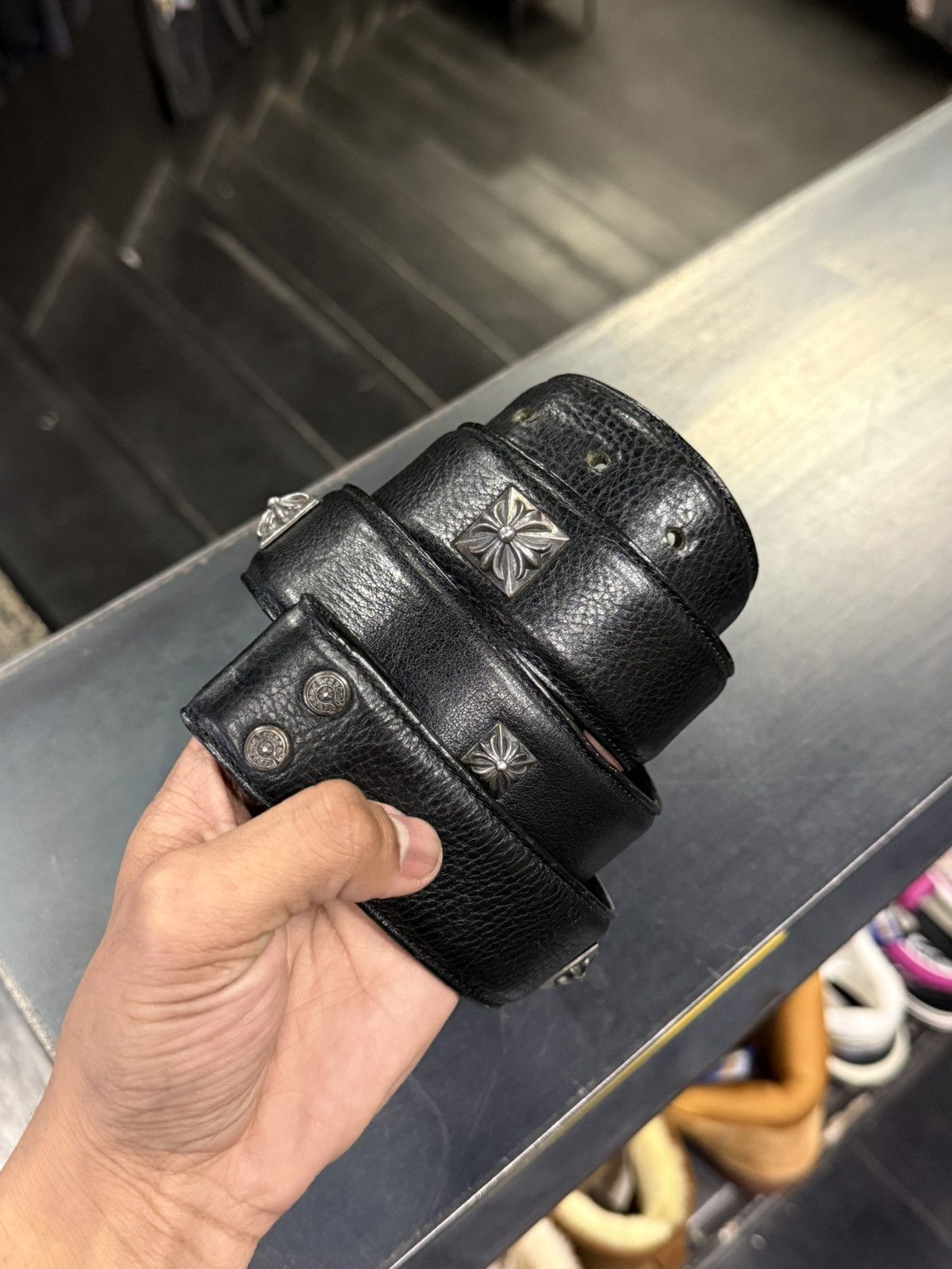 Chrome Hearts Chrome Heart Pyramid Studded Belt Strap Size 38 Calf Black Size 38 - 1 Thumbnail