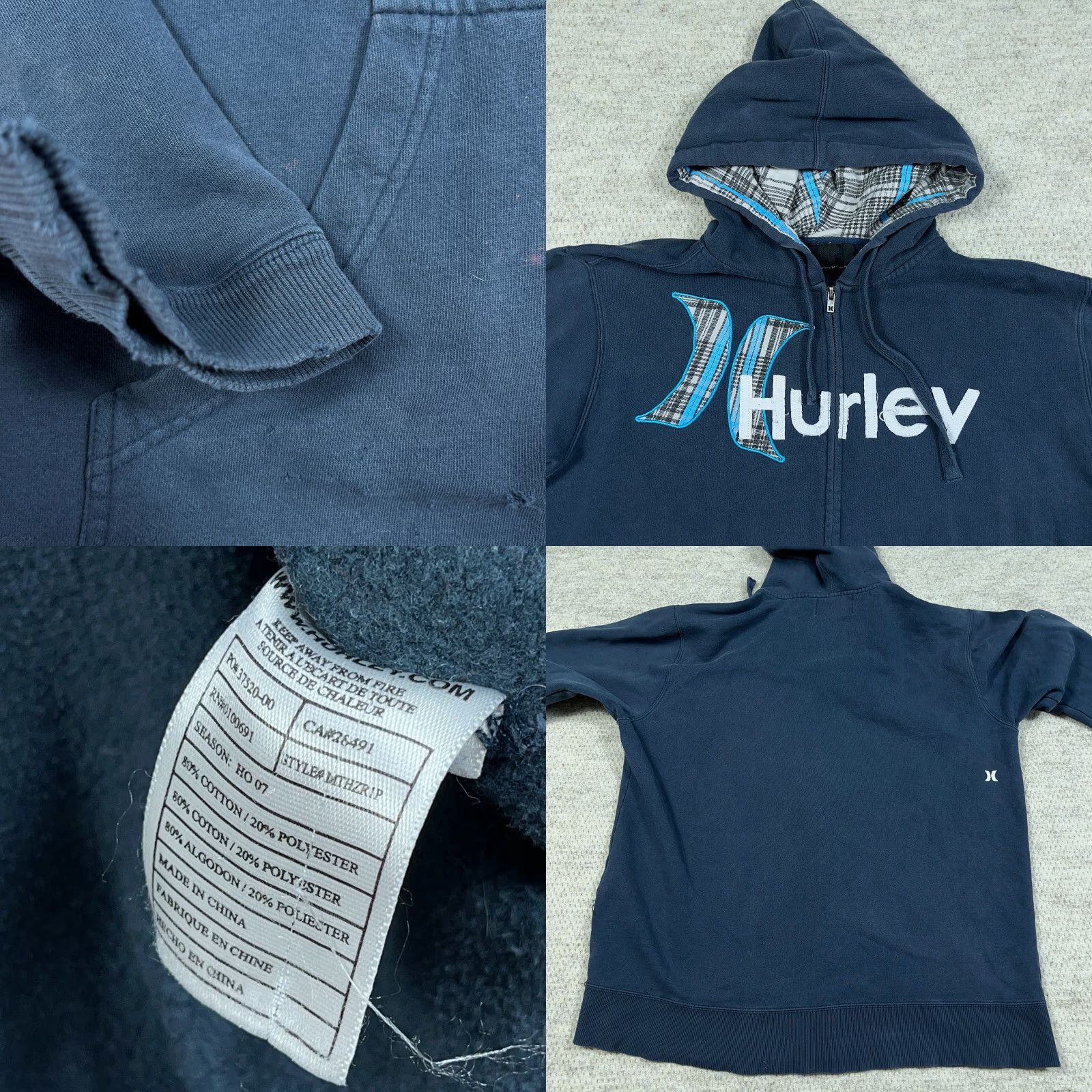 Hurley VINTAGE Hurley Hoodie Men XL Blue Full Zip Sweatshirt Jacket Distressed Worn Logo Graphic Print Pocket Hooded Regular Fit Cotton Blend Fleece Size US XL / EU 56 / 4 - 8 Thumbnail