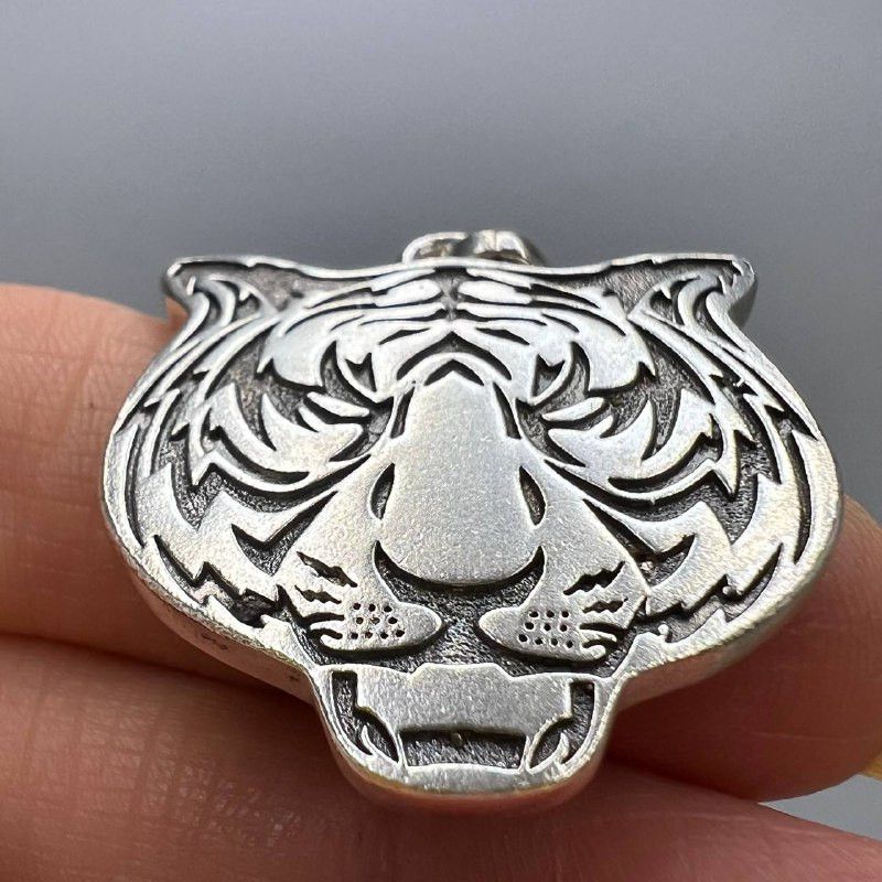 Sterling Silver 925 Sterling Silver Tiger Head Pendant Vintage Jewelry 8.5g Size ONE SIZE - 5 Thumbnail