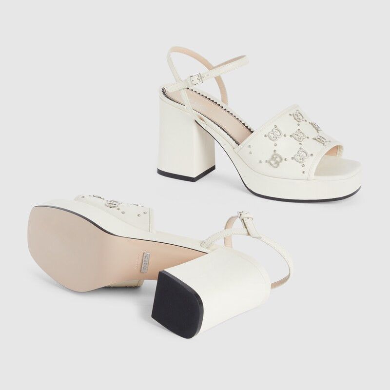Gucci o1s1wg110225 Women's Interlocking G Studs Sandals in White Size US 4 / IT 34 - 5 Thumbnail