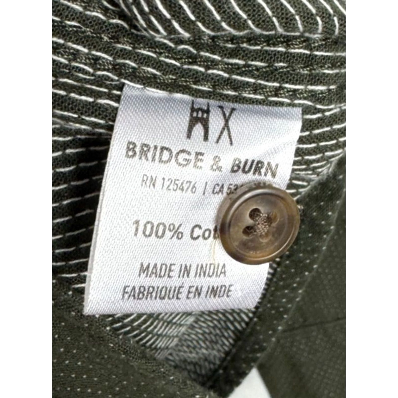 Vintage Bridge & Burn Shirt Mens Medium Green Dress Button Up Cotton L/S Pocket 125476 Size 40R - 5 Thumbnail
