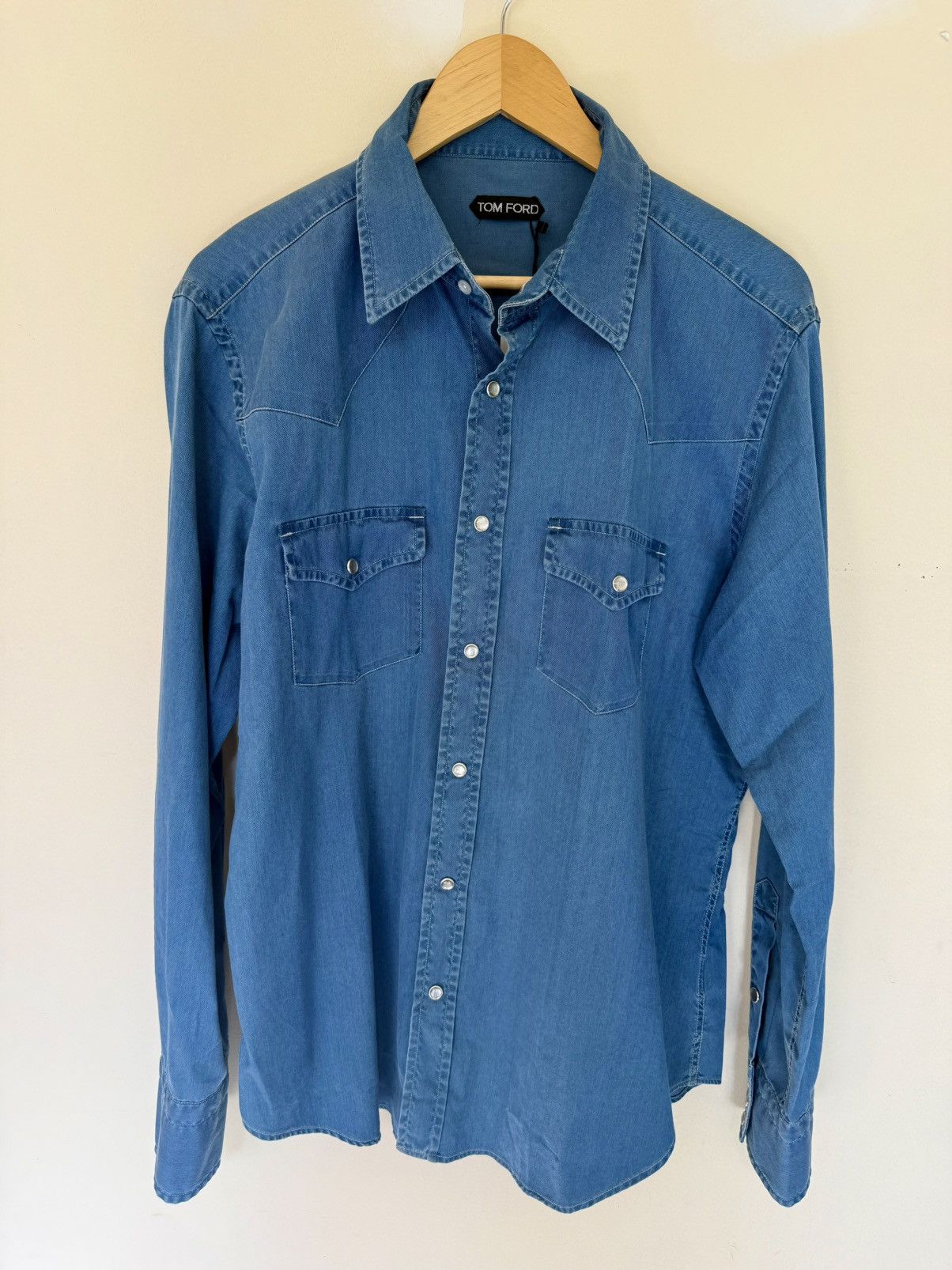 Tom Ford Tom Ford Blue Denim Chambray Western Shirt NWT Size US XL / EU 56 / 4 - 3 Thumbnail