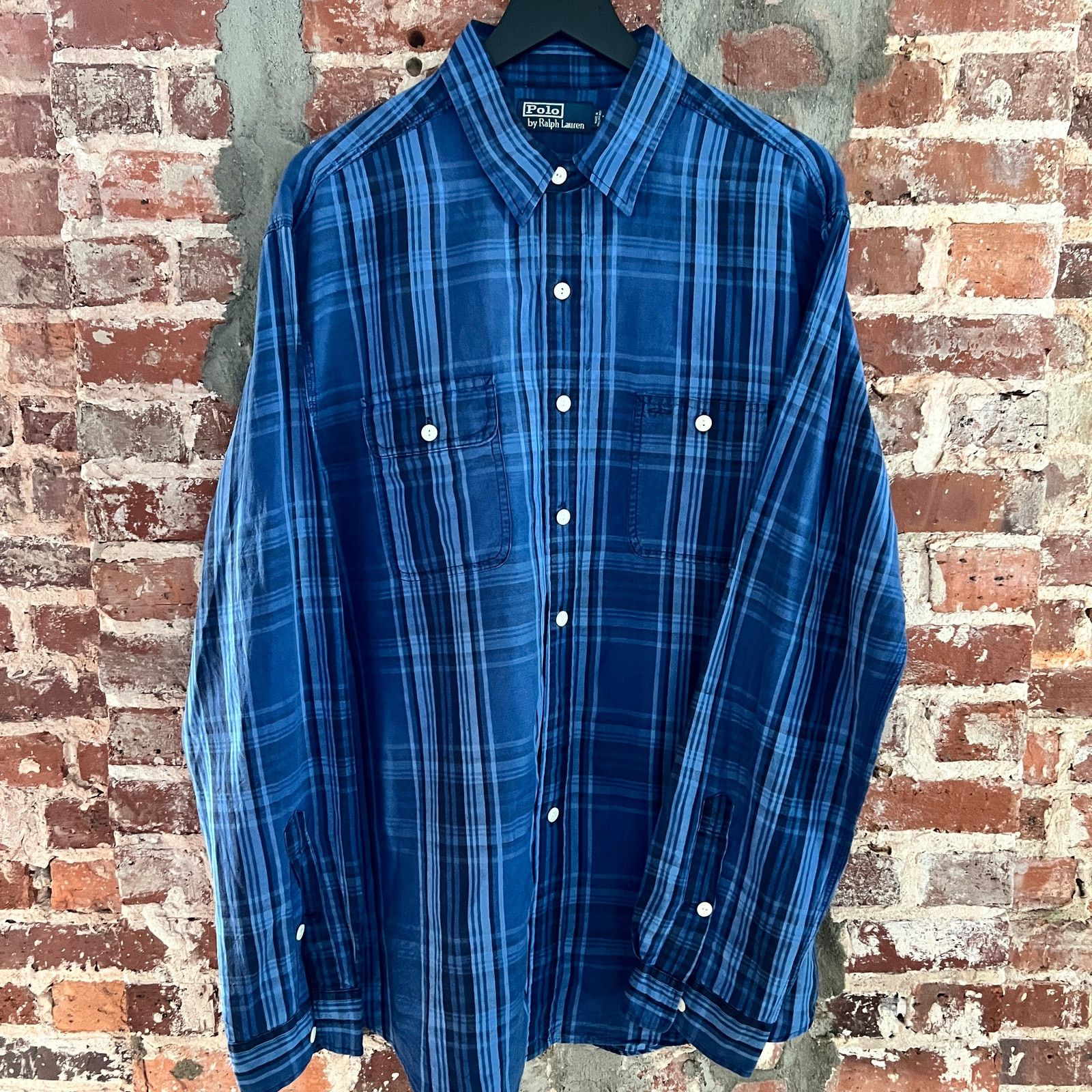 Polo Ralph Lauren VTG Polo Ralph Lauren Men's Indigo Plaid Shirt XL 25x33 Size US XL / EU 56 / 4 - 2 Thumbnail