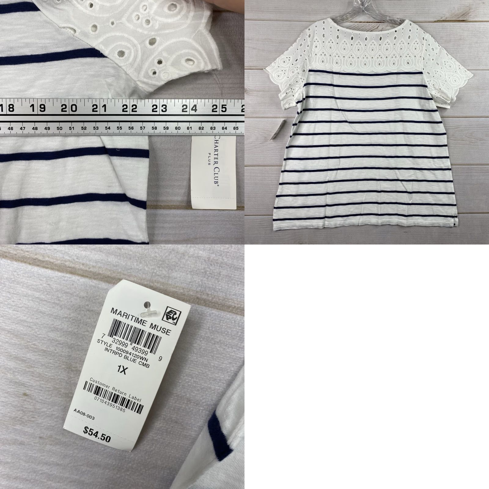 Charter Club Charter Club Shirt Womens 1X Blue Stripe Eyelet Knit Beach Casual Practical Style Mens? Size XL / US 12-14 / IT 48-50 - 8 Thumbnail