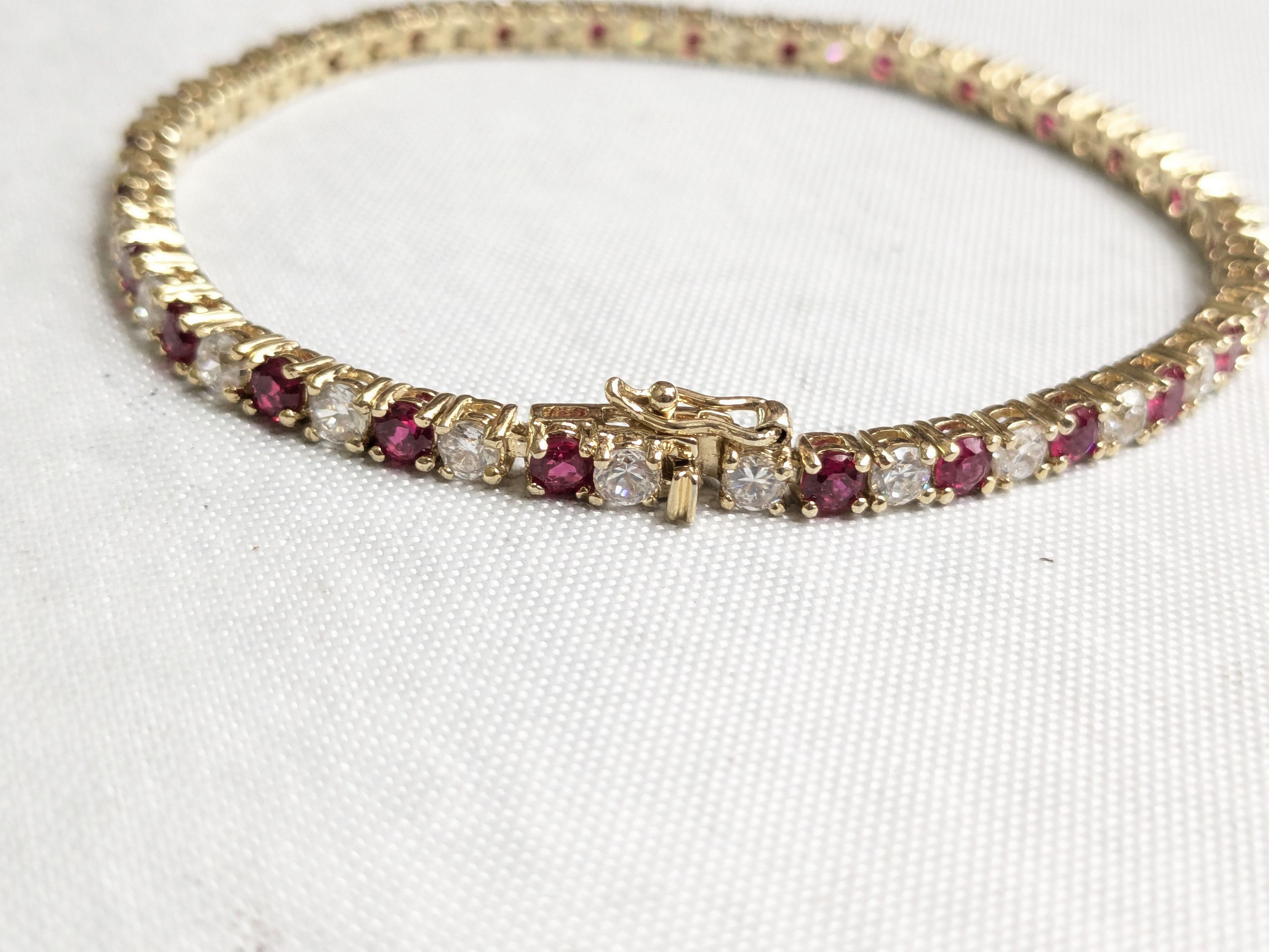 Jewelry Sterling Silver Tennis Bracelet Ruby CZ 7" Gold Plated Size ONE SIZE - 3 Thumbnail