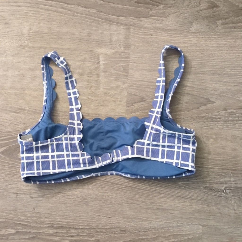 Other Aerie Scoop Scalloped Trim BlueWhite Grid pattern bikini top Size ONE SIZE - 3 Thumbnail