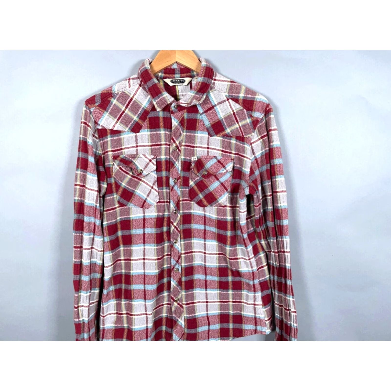 Vintage VINTAGE Salt Valley Western Flannel Shirt Dark Red Plaid Pearl Snap Adult Medium Regular Fit Mens Reduced Snap Wear Casual Workwear 80s 90s Style Size US M / EU 48-50 / 2 - 4 Thumbnail