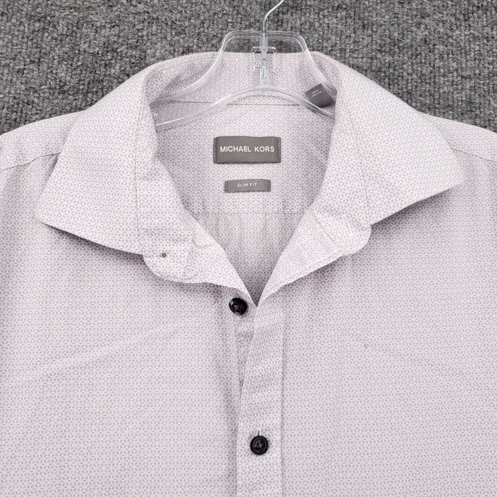 Michael Kors Michael Kors Dress Shirt Men L Large Button-Up Slim Geometric Long Sleeve Cotton Color Gray Size 42R - 6 Thumbnail