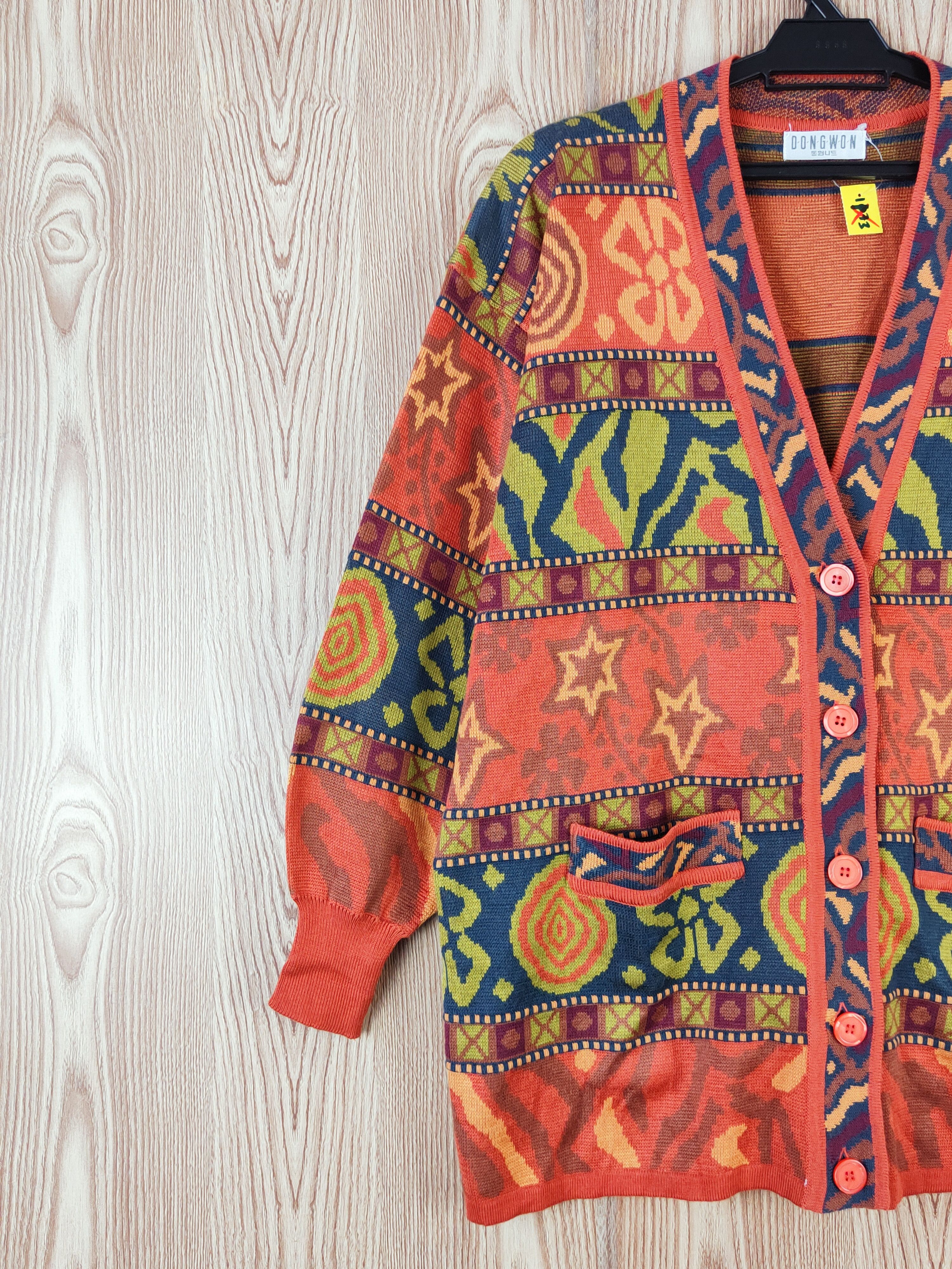 Vintage Dongwon Orange art Knitwear Cardigan #W746 Size US L / EU 52-54 / 3 - 3 Thumbnail