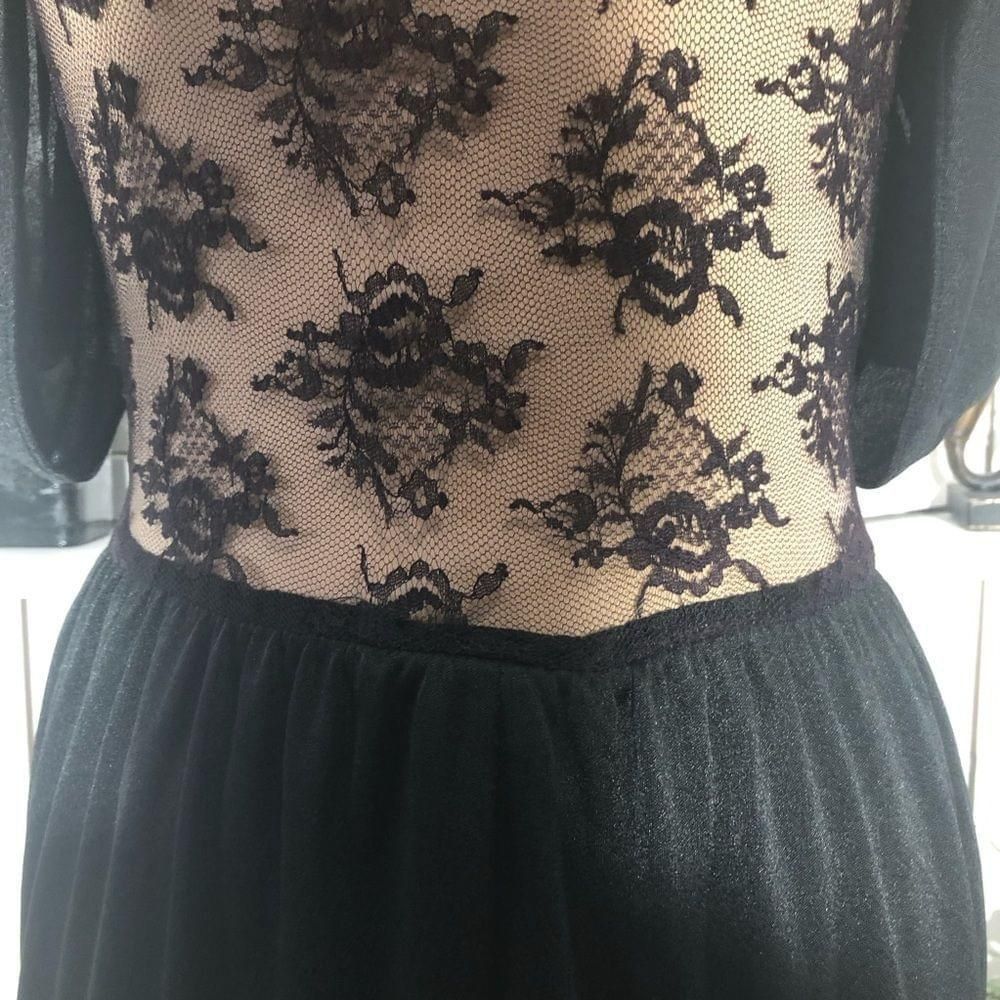 Vintage 80s black sheer lace puffed sleeves peplum cocktail dress S Size M / US 6-8 / IT 42-44 - 5 Thumbnail