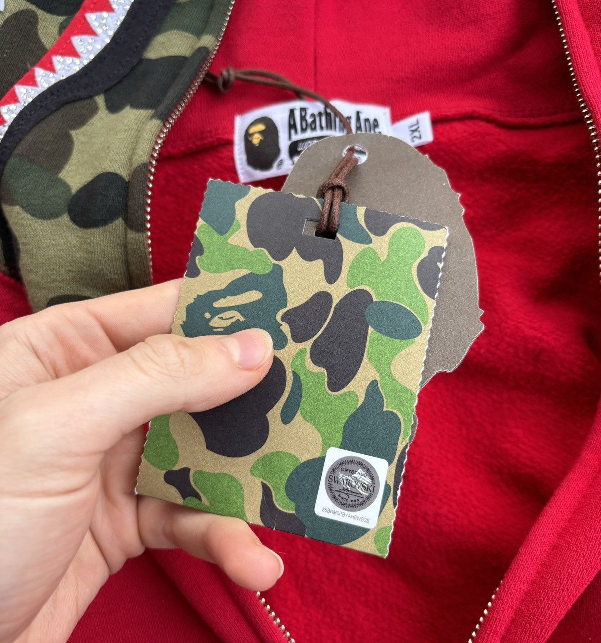 Bape Bape x Swarovski Red/Camo Shark Zip Hoodie Size US XL / EU 56 / 4 - 7 Thumbnail