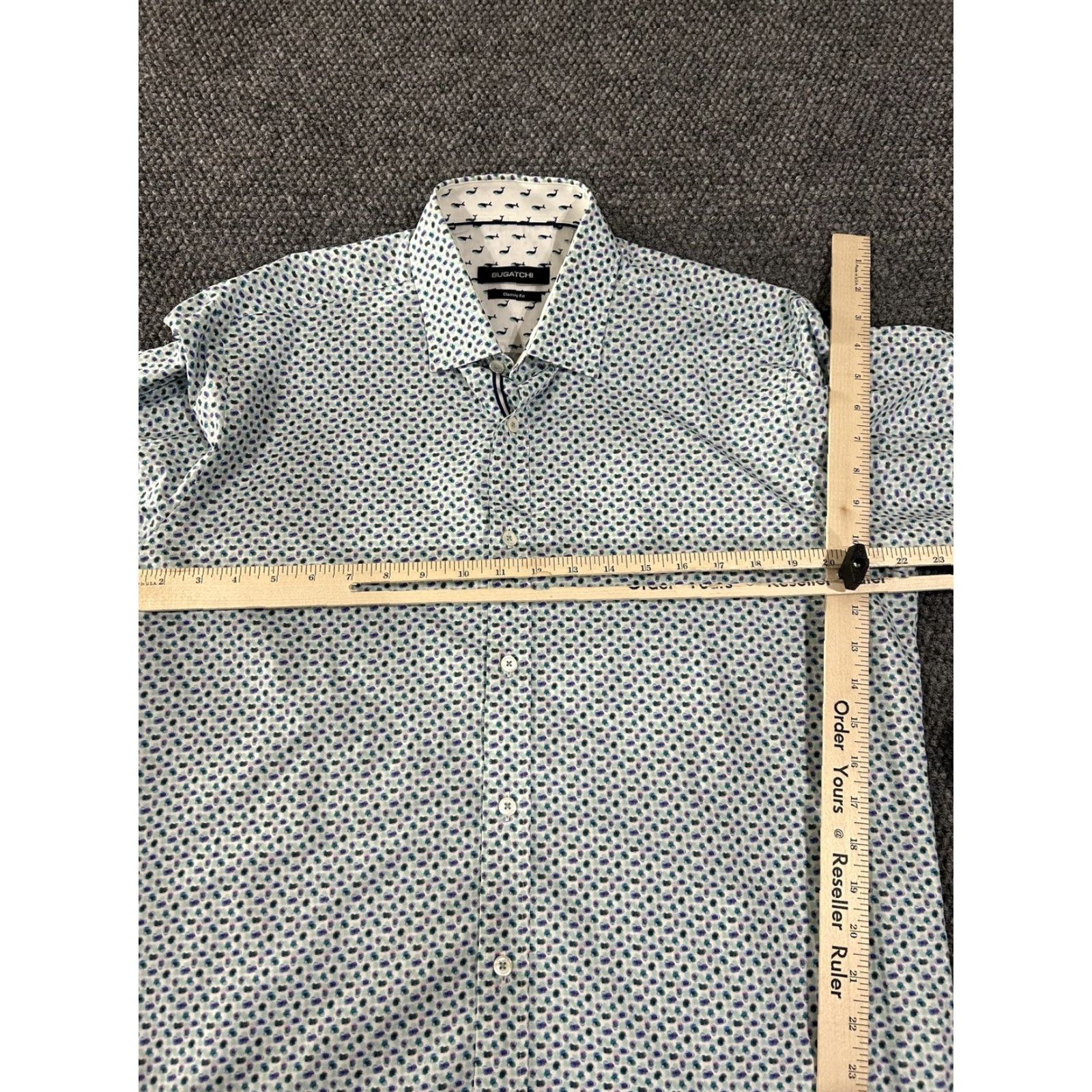 BUGATCHI Bugatchi Shirt Mens Large White Blue Dot Classic Fit Long Sleeve Cotton Size US L / EU 52-54 / 3 - 5 Thumbnail