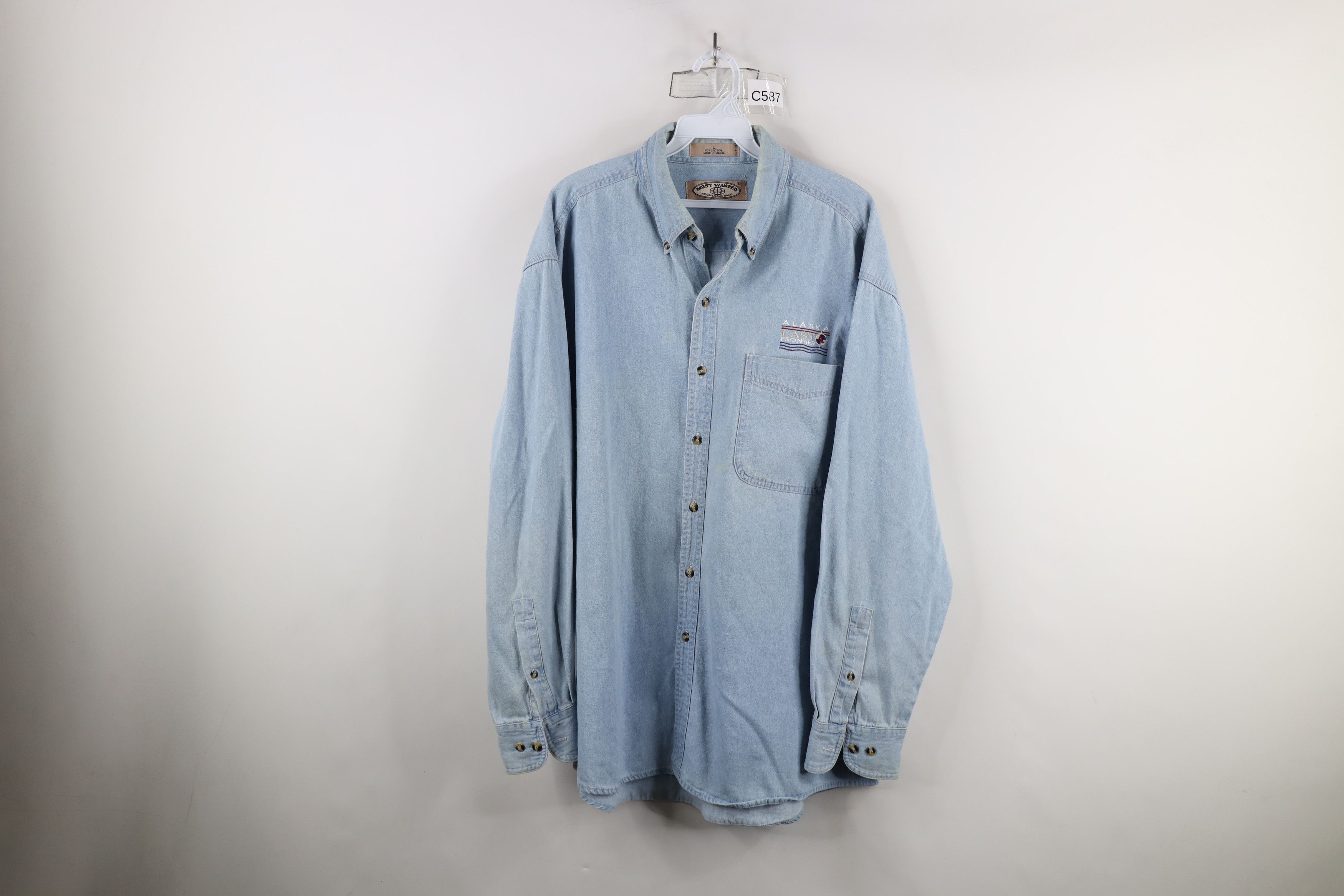 Vintage Vintage 90s Streetwear Alaska Denim Jean Button Down Shirt Size US L / EU 52-54 / 3 - 1 Thumbnail