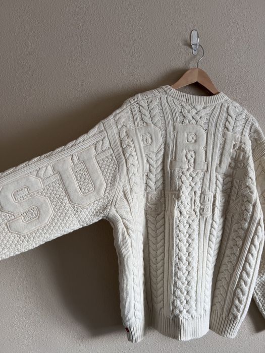 Supreme Supreme Applique Cable Knit Sweater in Ivory | Grailed