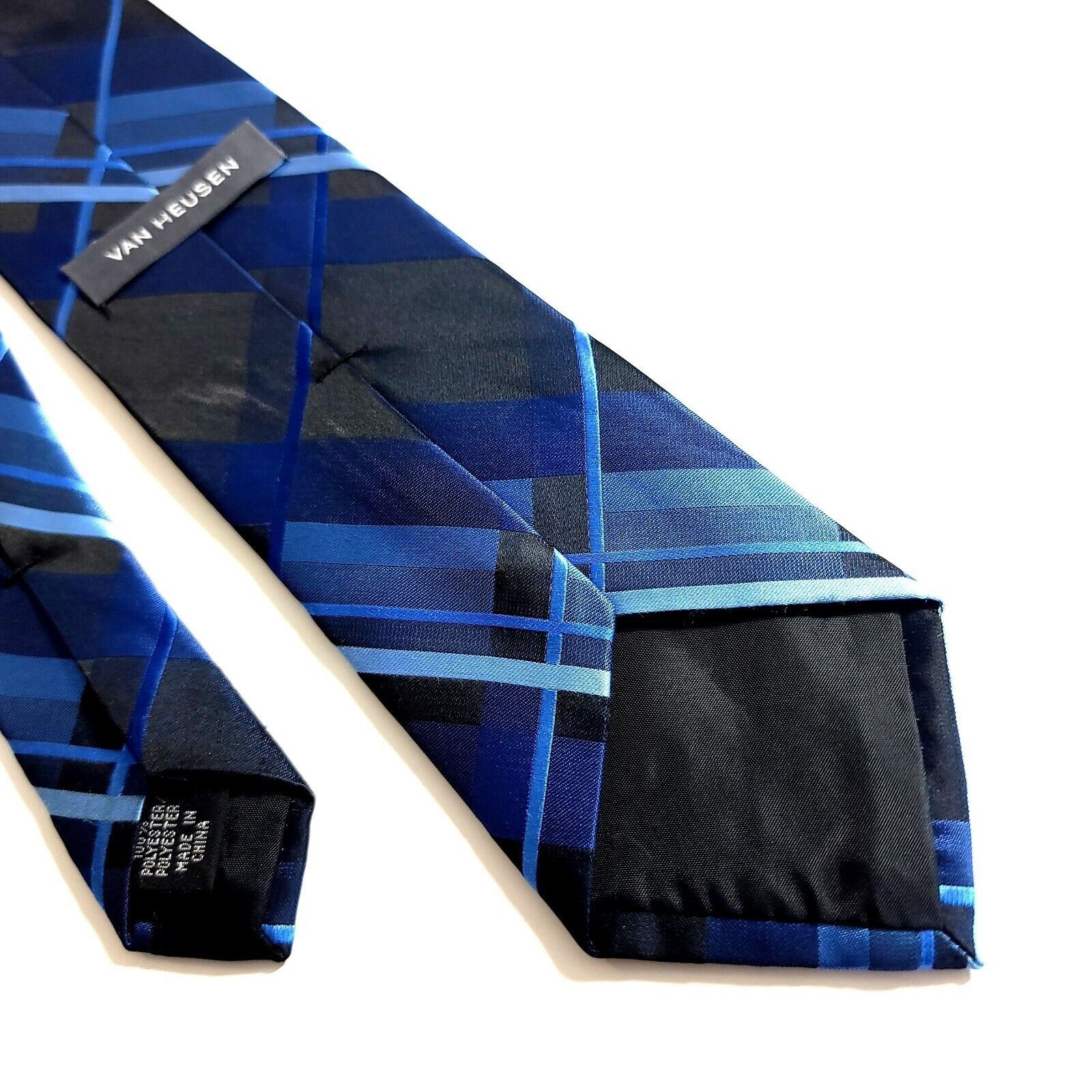 Van Heusen Van Heusen Blue Plaid Polyester Skinny Tie Size ONE SIZE - 5 Thumbnail