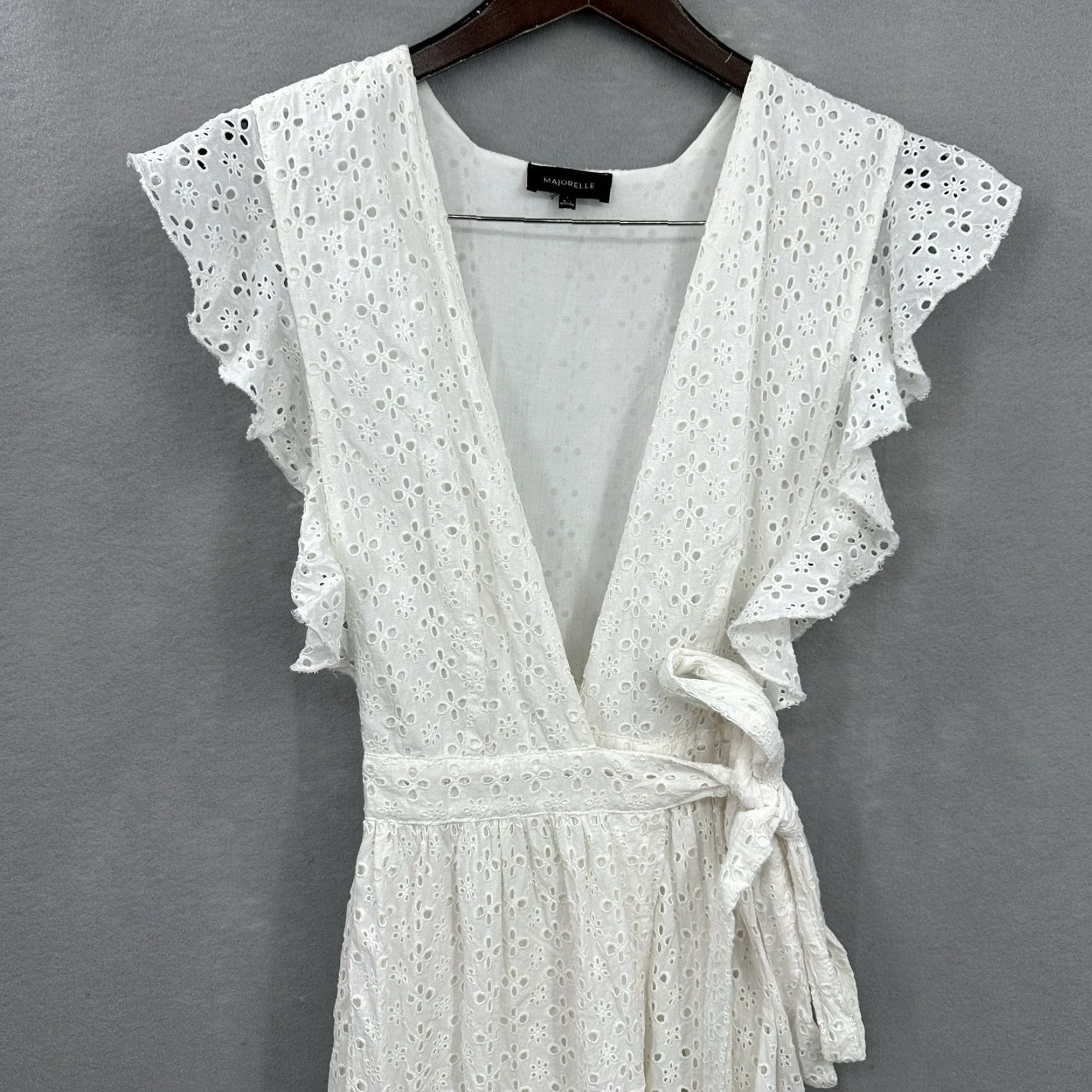 Vintage Majorelle Womens Maxi Dress Eyelet Lace Wrap V-Neck Ruffle Tie Bohemian 90s White Cotton Summer Adult Small Size XS / US 0-2 / IT 36-38 - 7 Thumbnail