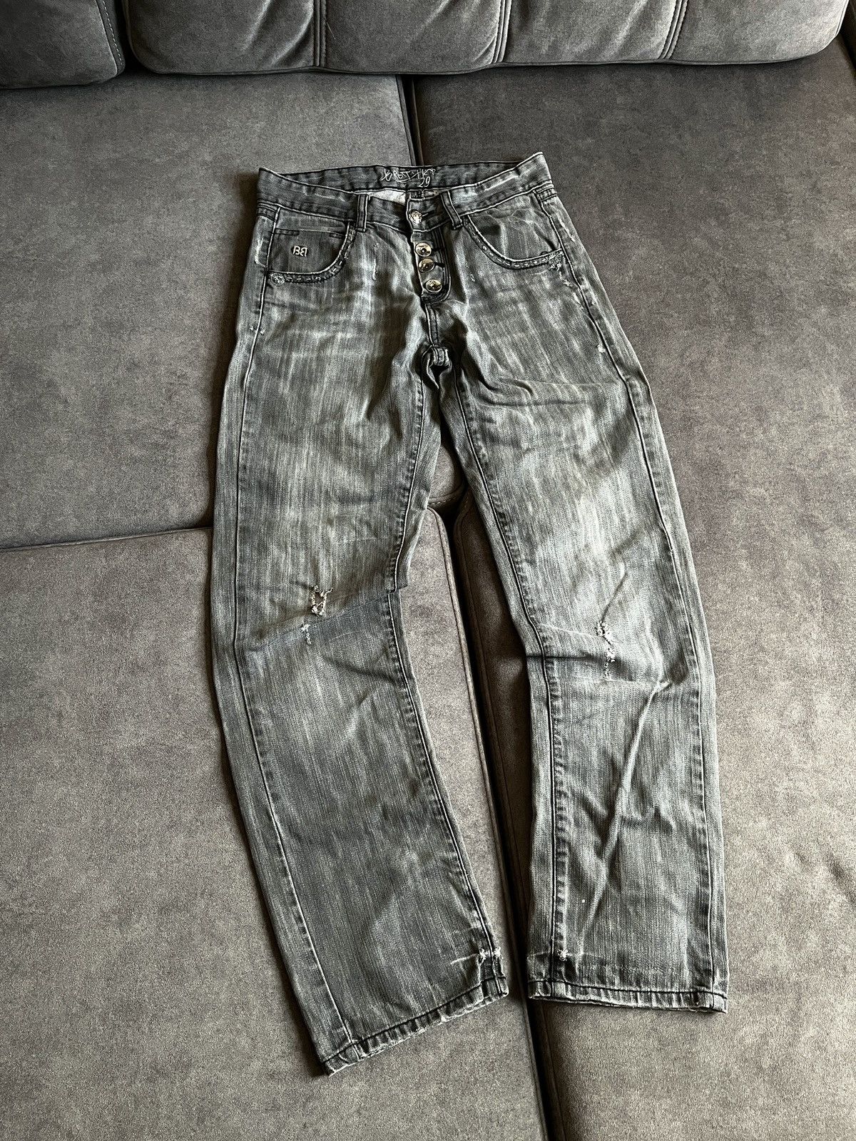 image of Vintage Straight Fit Distressed Washed Denim Pants in Washed Gray Denim, Men's (Size 31)