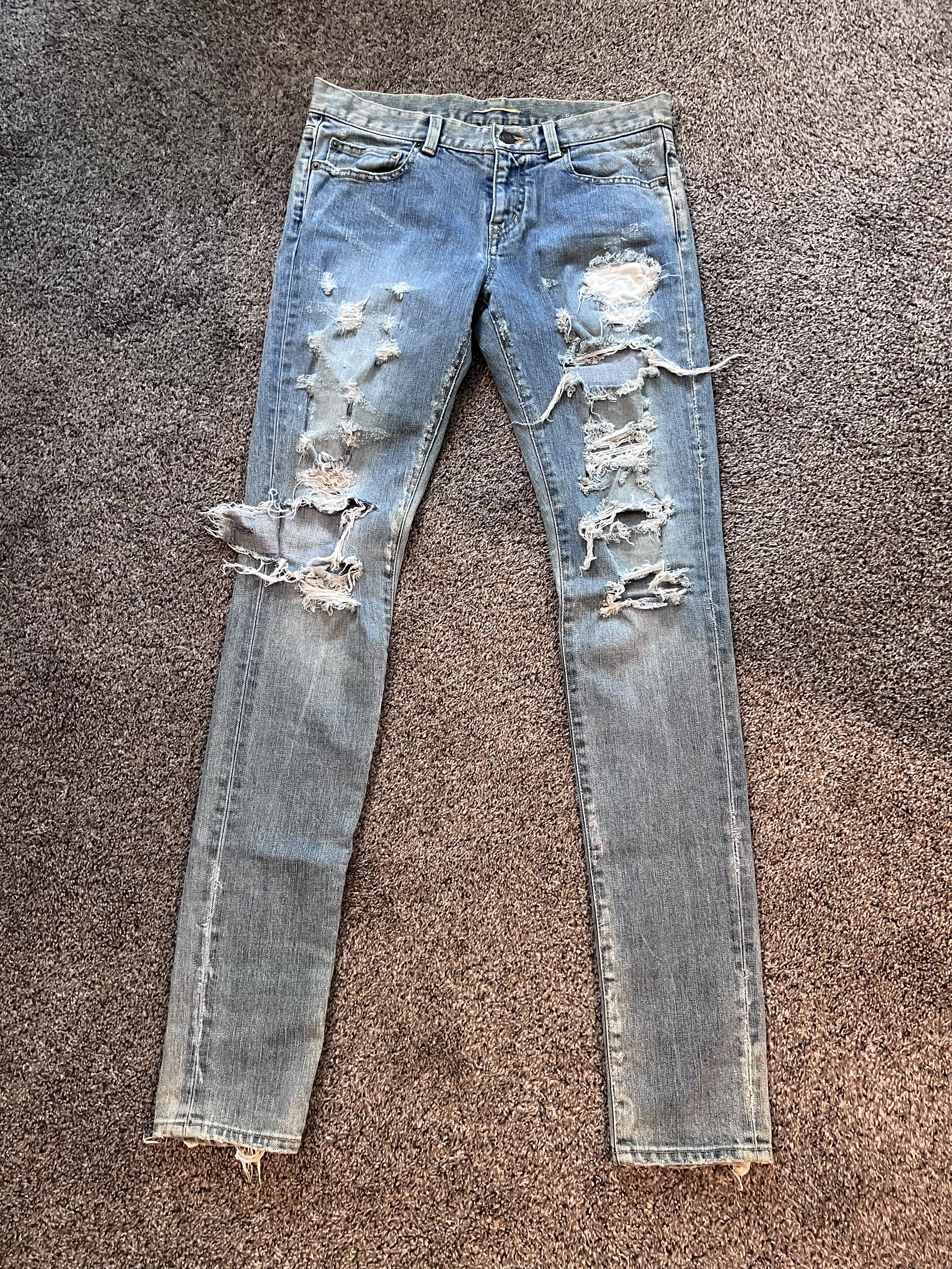 image of Saint Laurent Paris Creatch Denim in Blue, Men's (Size 28)