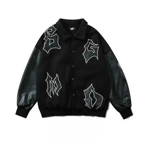 image of Vintage Patchwork Varsity Jacket in Black, Men's (Size Medium)