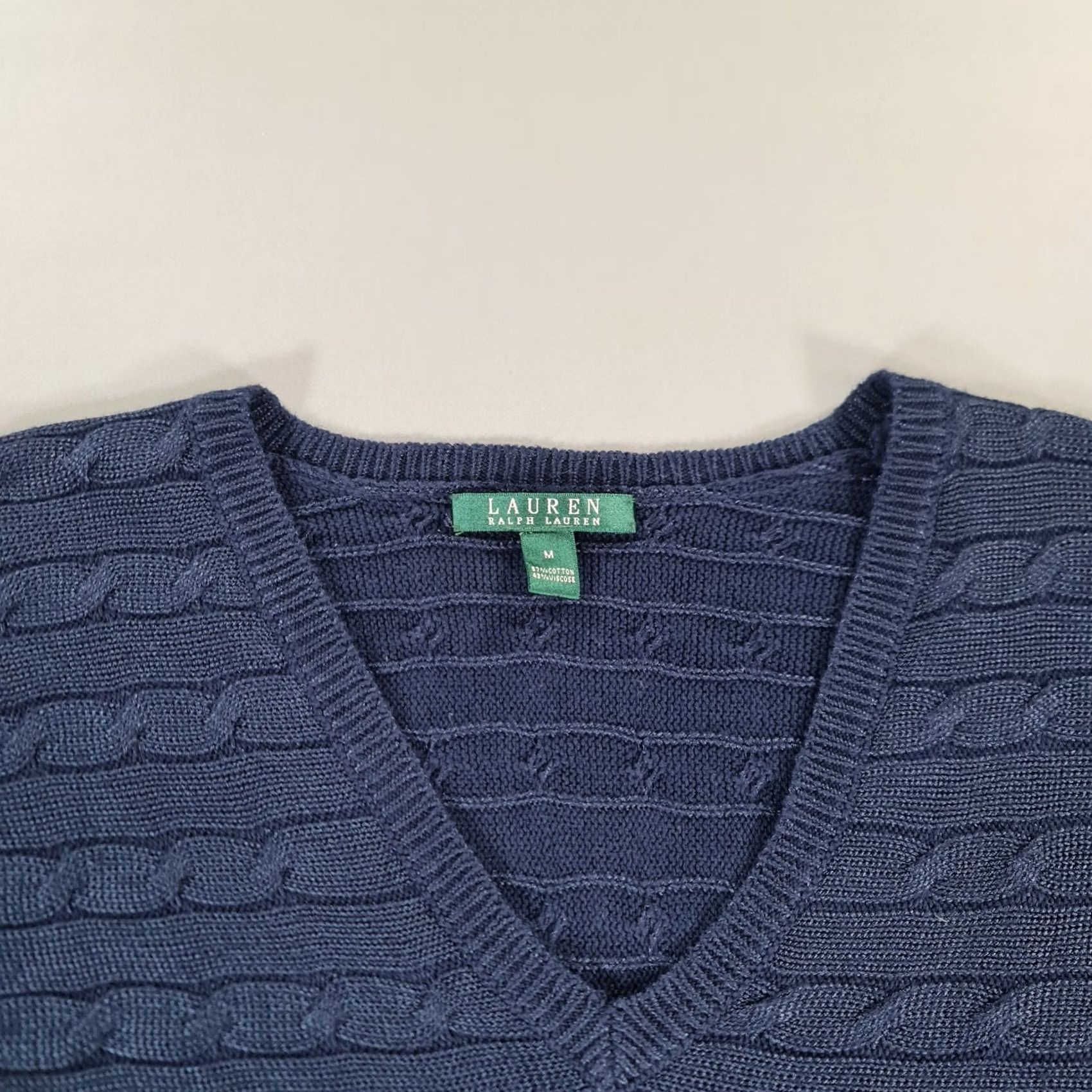 Ralph Lauren Lauren Ralph Lauren Jumper Womens V-Neck Cable-Knit Cotton Pullover Navy Medium Red Accent Logo Embroidered Casual Pullover Mens Womens Boys Girls Size M / US 6-8 / IT 42-44 - 2 Thumbnail