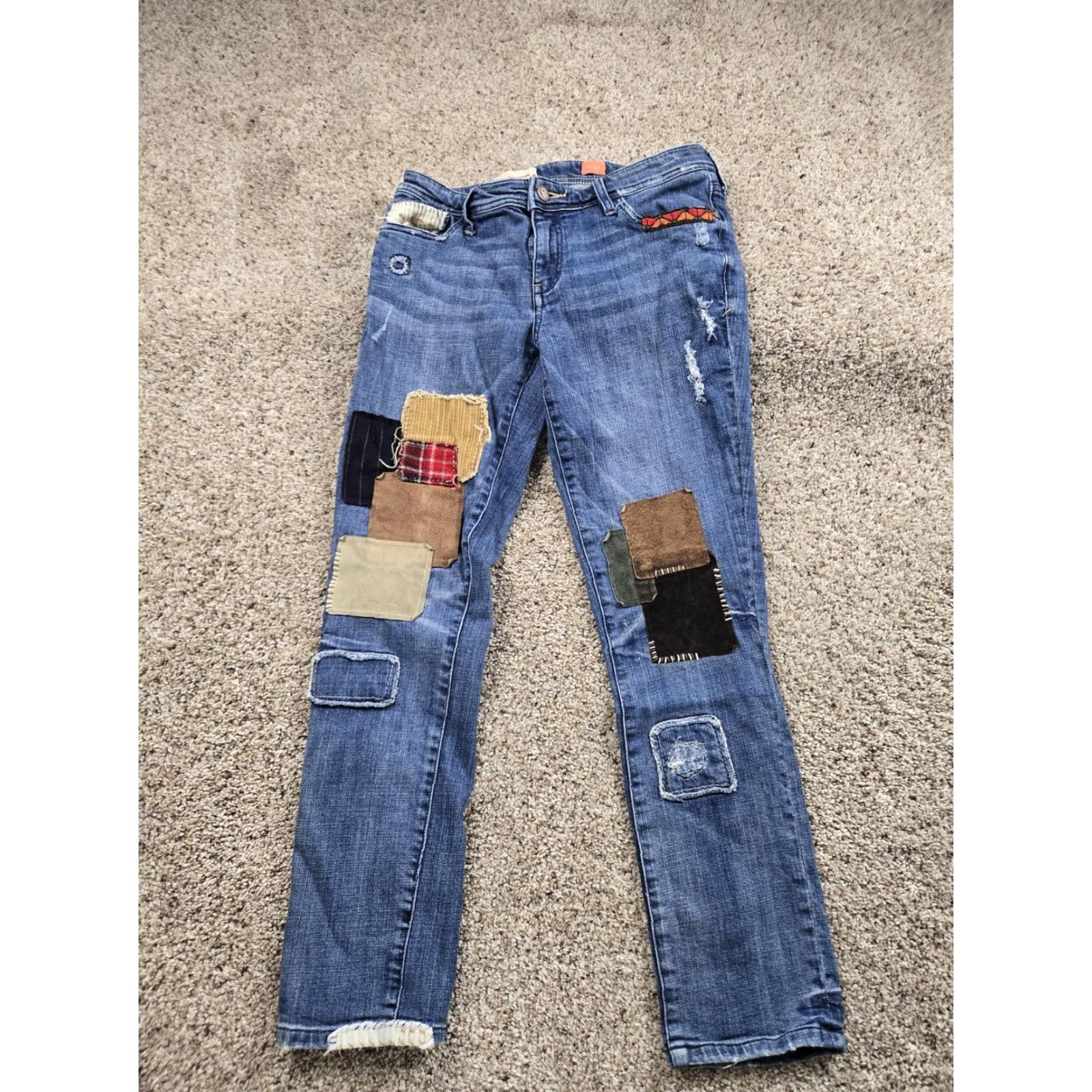 Anthropologie Pilcro Hyphen Jeans Womens 27 Blue Patchwork Distressed Slim Fit Anthropologie Size 24" / US 00 / IT 34 - 2 Thumbnail