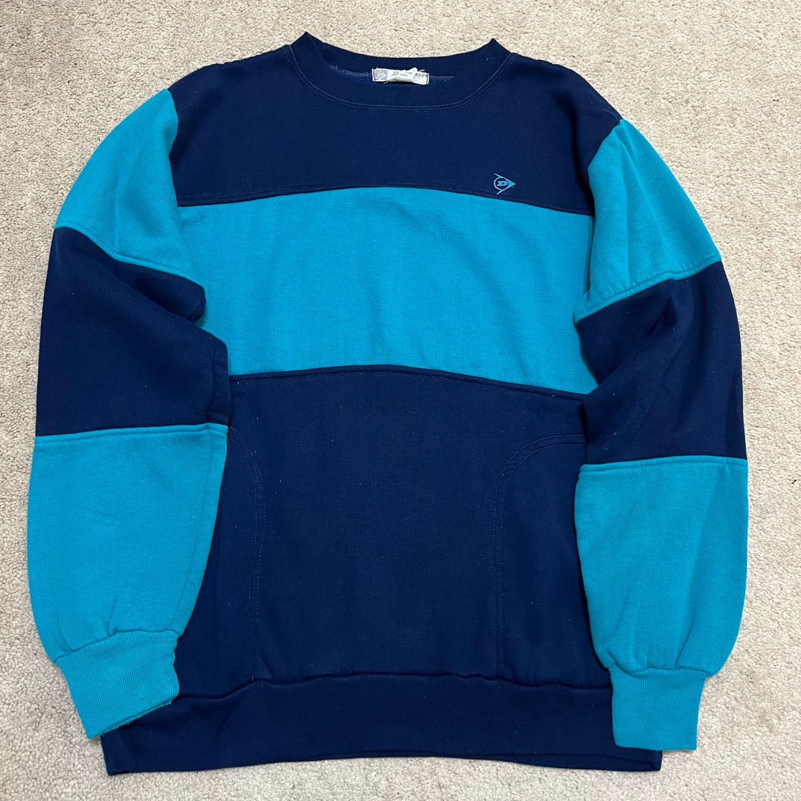 Dunlop Vintage Dunlop Turquoise/Navy Striped Crewneck Sweatshirt L Size US L / EU 52-54 / 3 - 2 Thumbnail