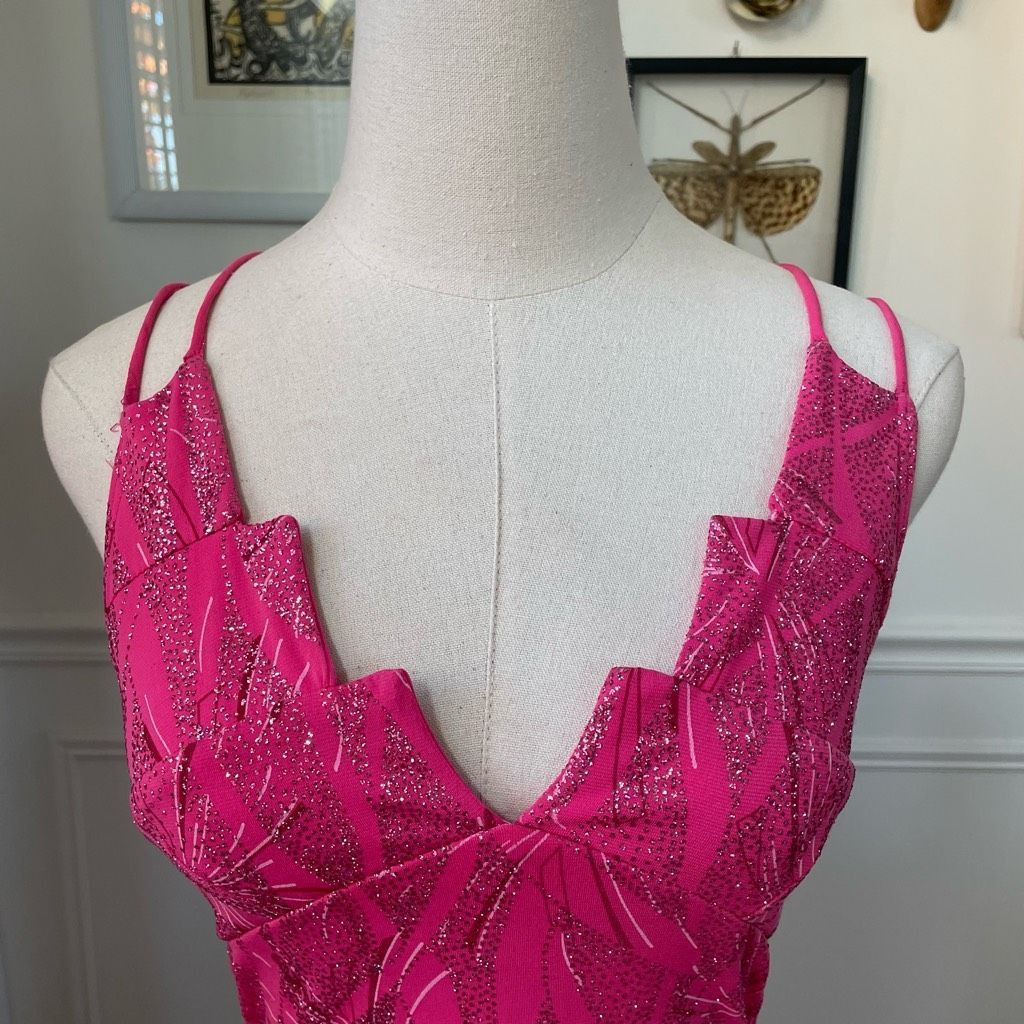 Vintage Vintage Y2K Ynes Stretchy BodyCon Mini Dress Bold Pink Glitt Size S / US 4 / IT 40 - 2 Thumbnail