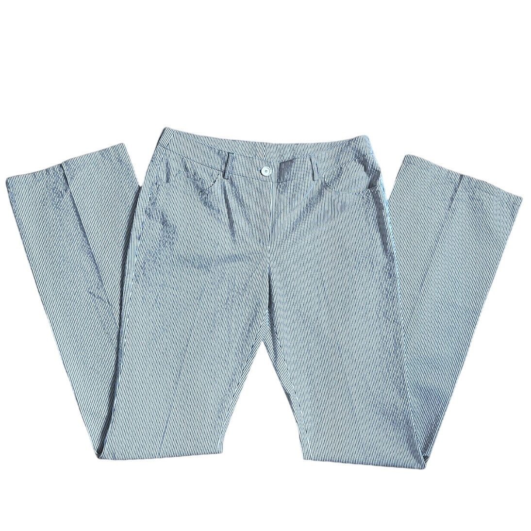 Akris Akris Punto Striped Blue/White Faye Boot-Cut Pants | Size 6 Size 28" / US 6 / IT 42 - 1 Thumbnail