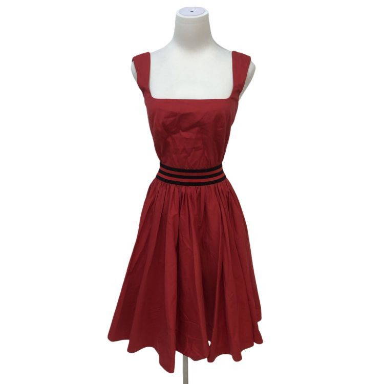Prada Prada Red Striped Waist Midi Dress Size 40 Size S / US 4 / IT 40 - 1 Thumbnail