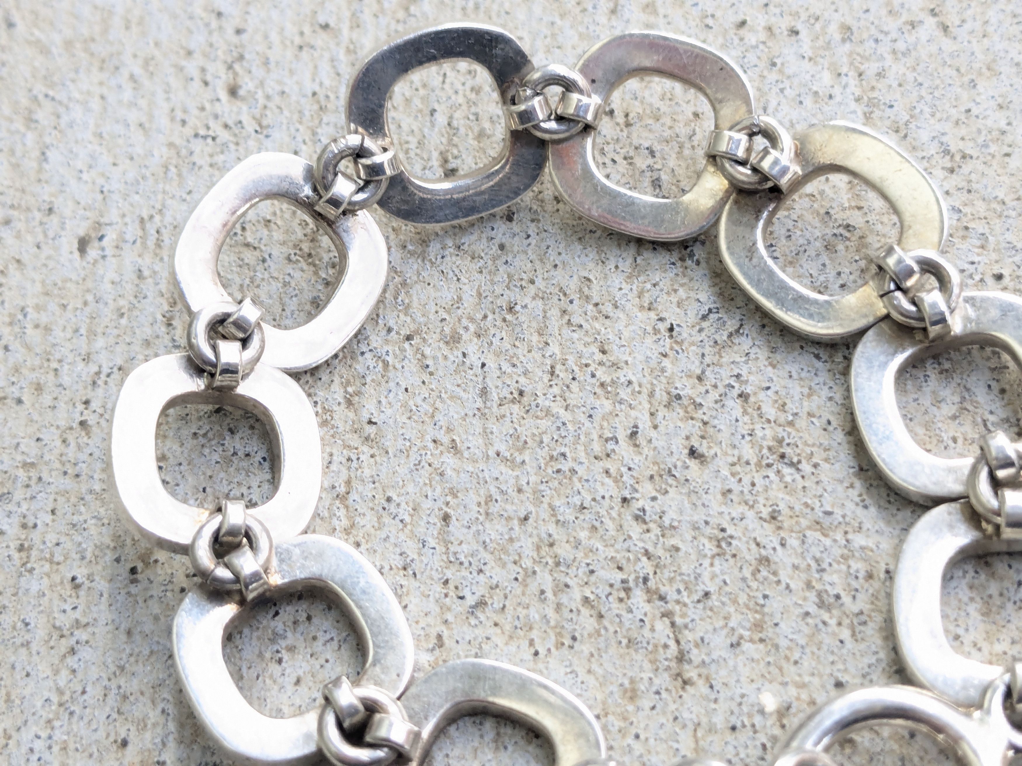 Jewelry Vintage Sterling Silver Bracelet Square Chain Link 7.25" Size ONE SIZE - 9 Thumbnail