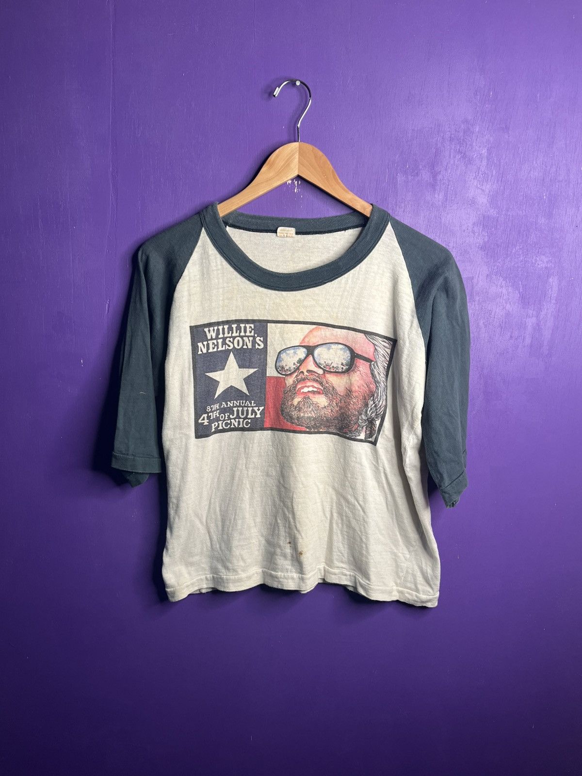 Band Tees × Vintage Vintage 70s Willie Nelson 4th of July picnic raglan Size US M / EU 48-50 / 2 - 1 Thumbnail