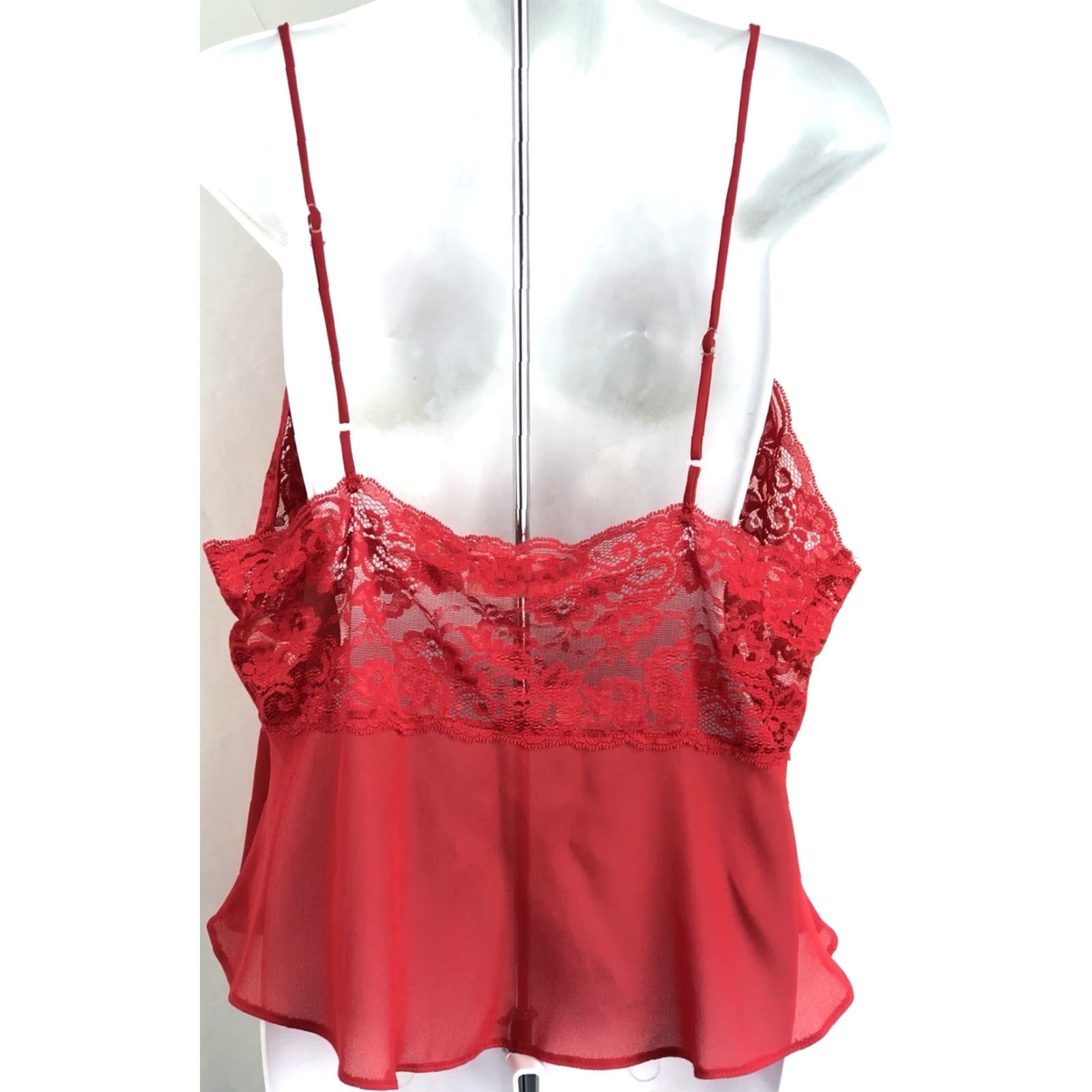 Vintage Vintage Delicates Red Lace Camisole Slip L 1970s V-Neck Sweetheart Eveningwear Womens Size ONE SIZE - 3 Thumbnail