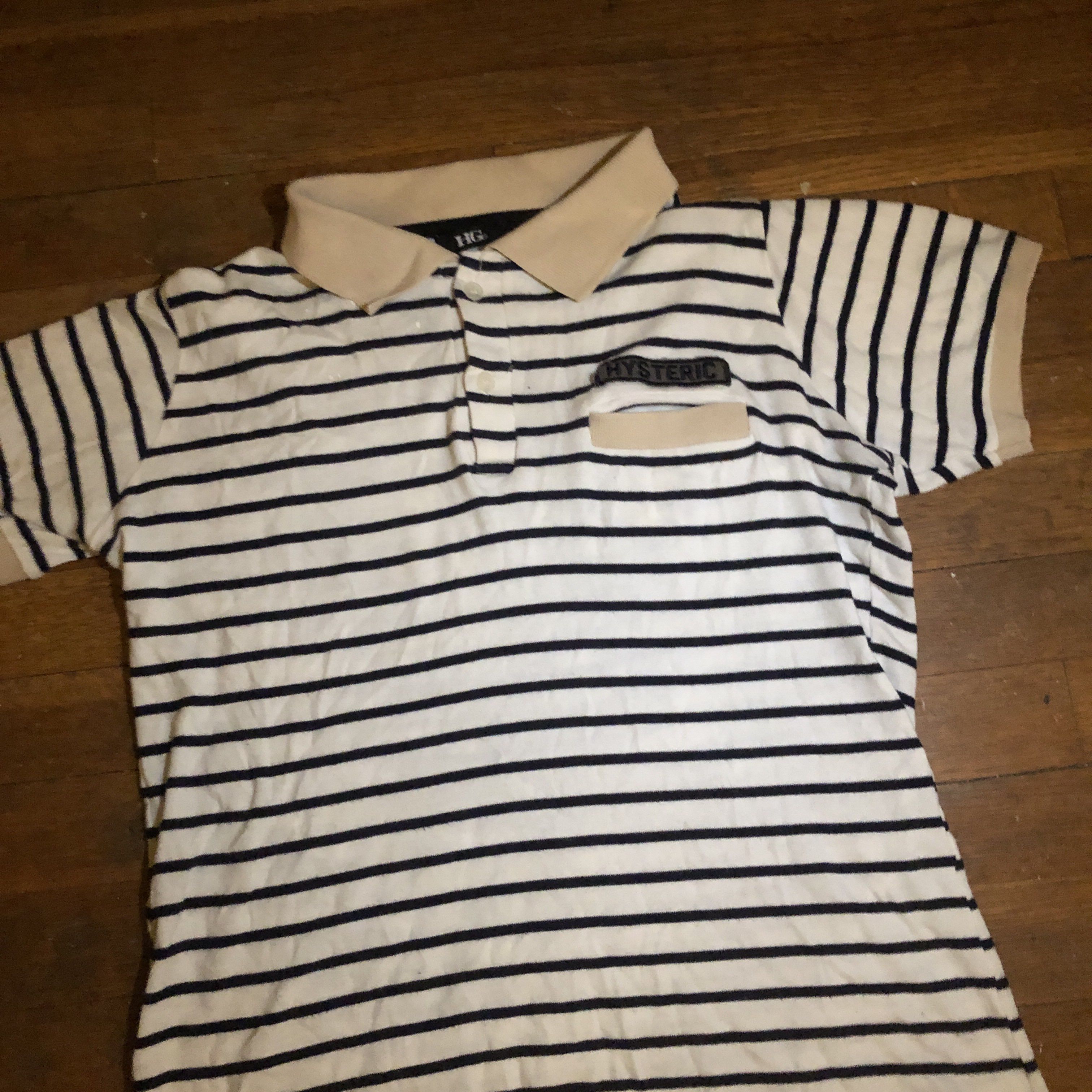 image of Hysteric Glamour Stripped Polo in White, Men's (Size Medium)