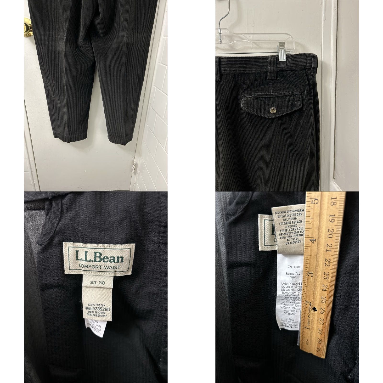 Vintage LL Bean Corduroy Pants Mens 38x29 Black Comfort Waist Zipper Button Pleated Straight Leg Regular Size US 38 / EU 54 - 8 Thumbnail