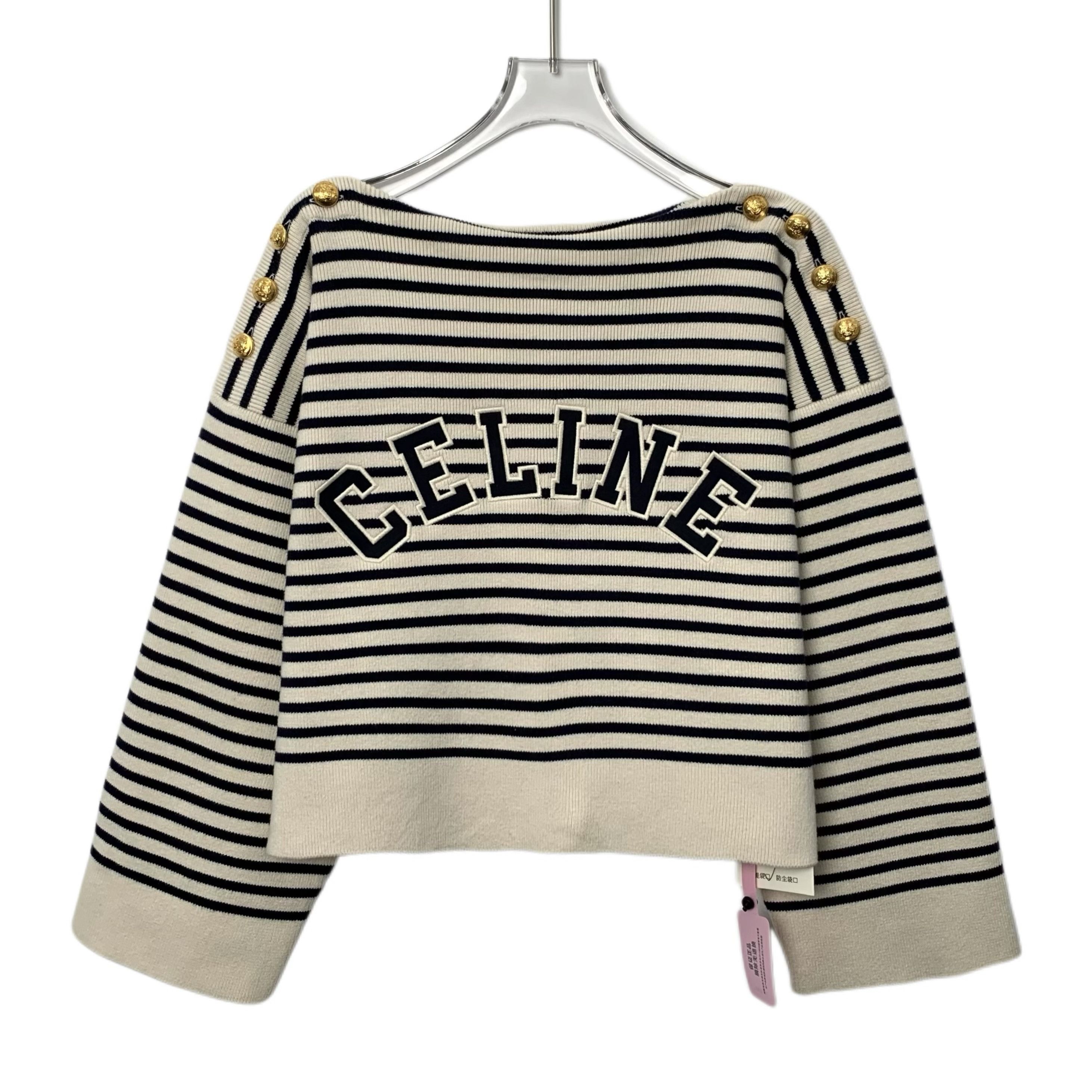 Celine Celine Sweater – Stripe Logo Cotton (Size S) Size S / US 4 / IT 40 - 1 Thumbnail