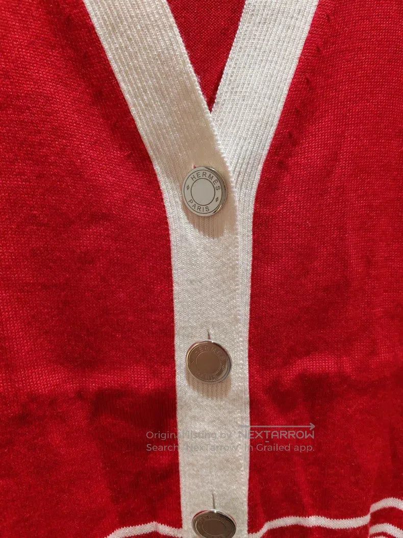 Hermes Hermes Red and white pig nose knitted cardigan Size XXS / US 00 / IT 34 - 3 Thumbnail