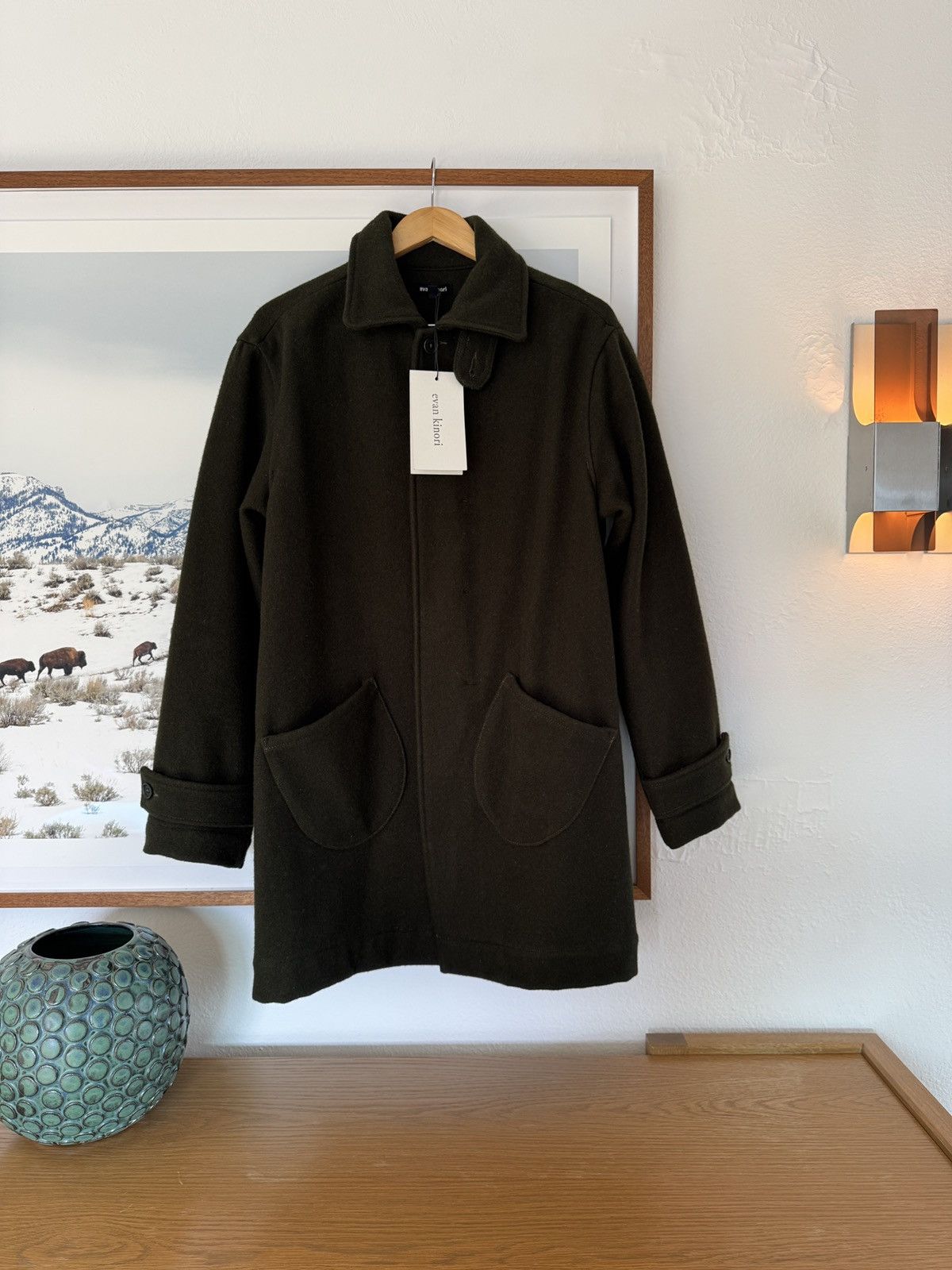 Evan Kinori Covered Placket Coat in Melton Wool Size US M / EU 48-50 / 2 - 3 Thumbnail