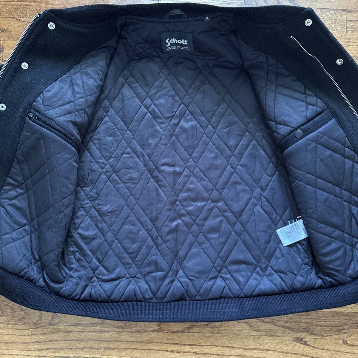 Schott ELIANTTE Custom SCHOTT LEATHER SLEEVED VARSITY JACKET BLACK Size US XL / EU 56 / 4 - 10 Thumbnail