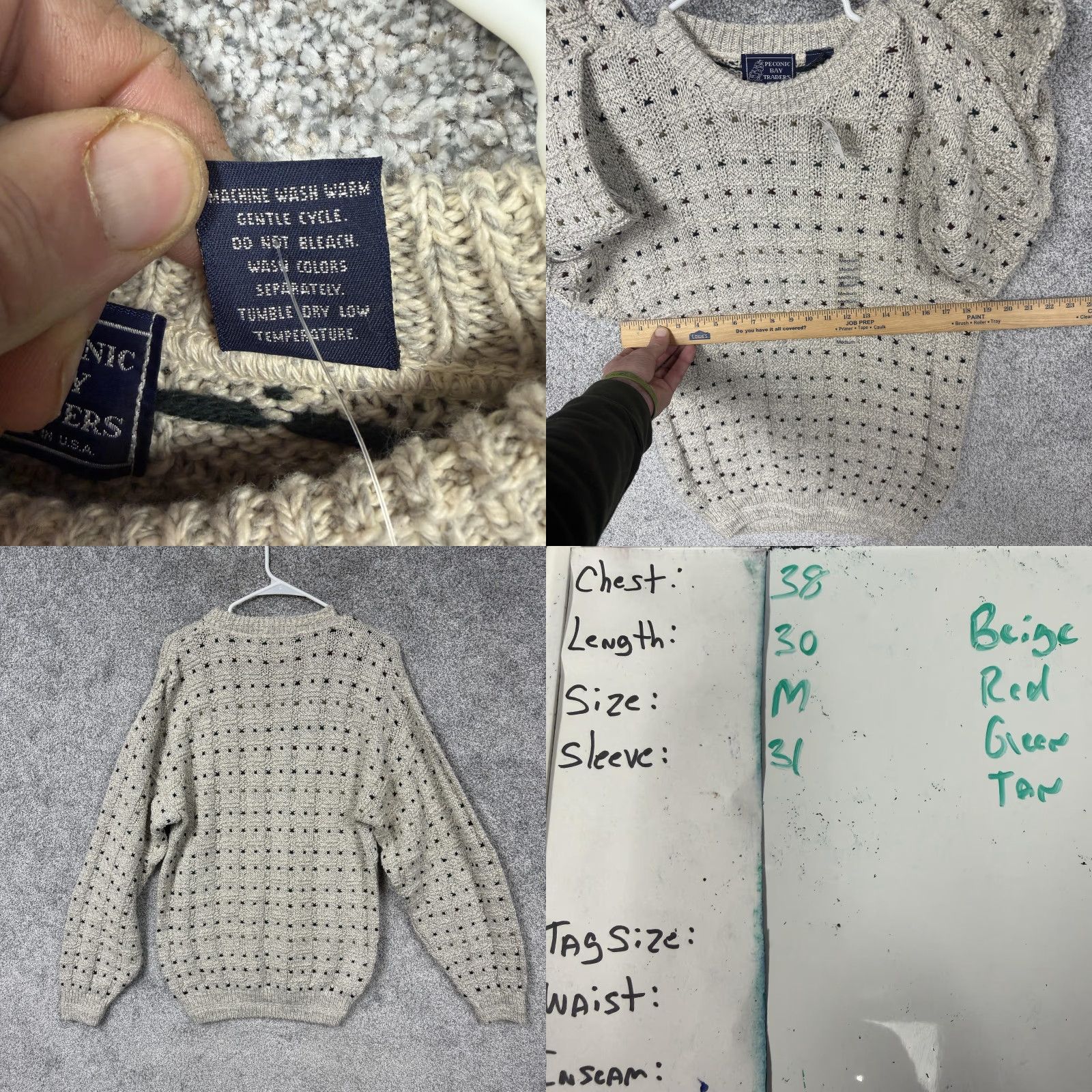 Vintage VINTAGE Peconic Bay Traders Sweater M Beige Geometric Chunky-Knit Heavyweight Mens Crew Neck Pullover, 100% Cotton, Winter, Casual Size US M / EU 48-50 / 2 - 8 Thumbnail