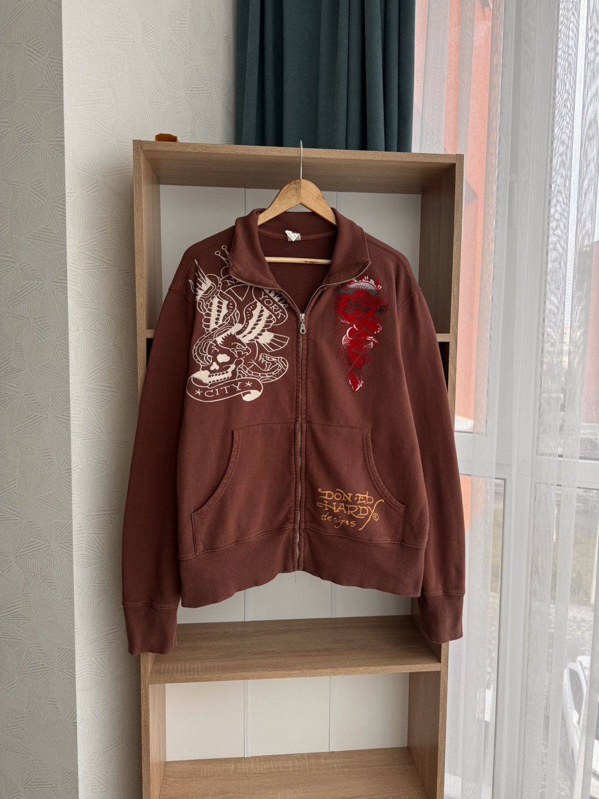 Christian Audigier × Japanese Brand × Vintage Vintage Ed Hardy by Christian Audigier Brown Tattoo Hoodie Size US XL / EU 56 / 4 - 3 Thumbnail