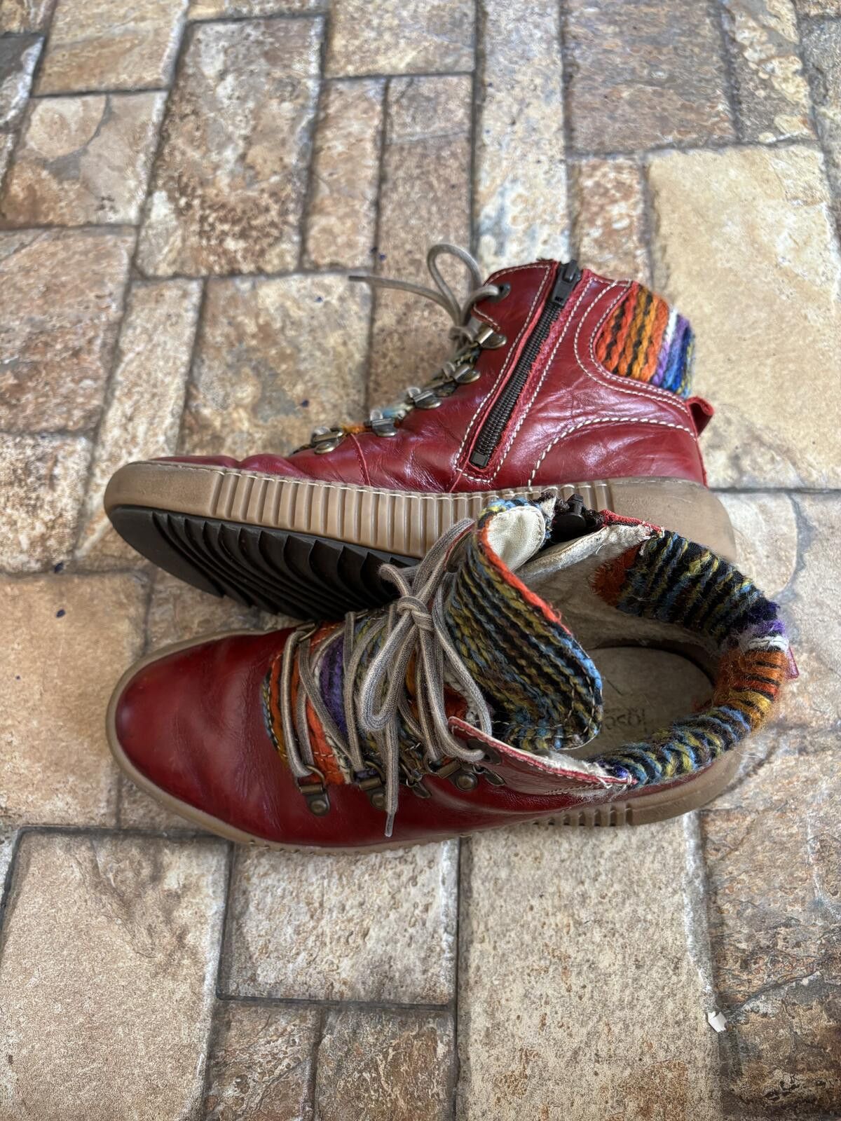 JOSEF SEIBAL Josef Seibel Maren 06 Red Leather Knit Ankle Boots Size 38 Size US 7.5 / IT 37.5 - 3 Thumbnail