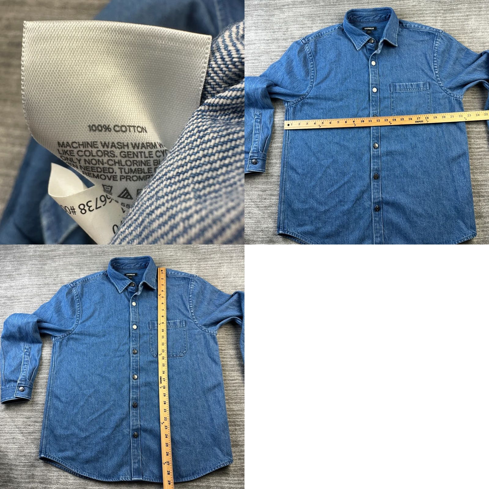 Express Express Shirt Mens Medium Blue Heavyweight Denim Shacket Button Size US M / EU 48-50 / 2 - 8 Thumbnail