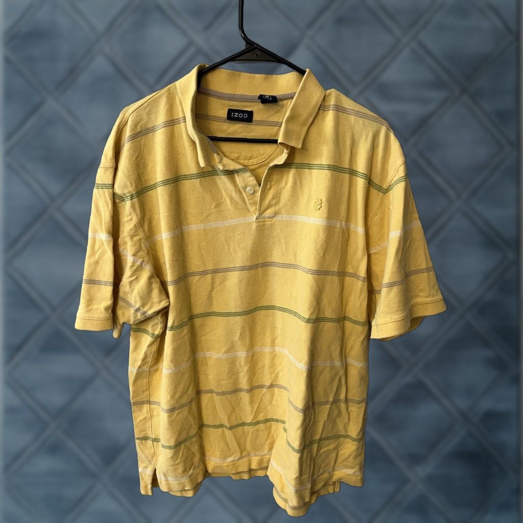 Izod VINTAGE Izod Polo Shirt Mens XL Yellow Striped Cotton Golf Shirt XL Mens Yellow Striped Polo Shirt Size US XL / EU 56 / 4 - 1 Thumbnail