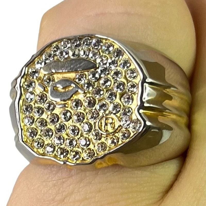 Bape Bape Gold Plated Crystal Ape Head Ring Size ONE SIZE - 1 Thumbnail