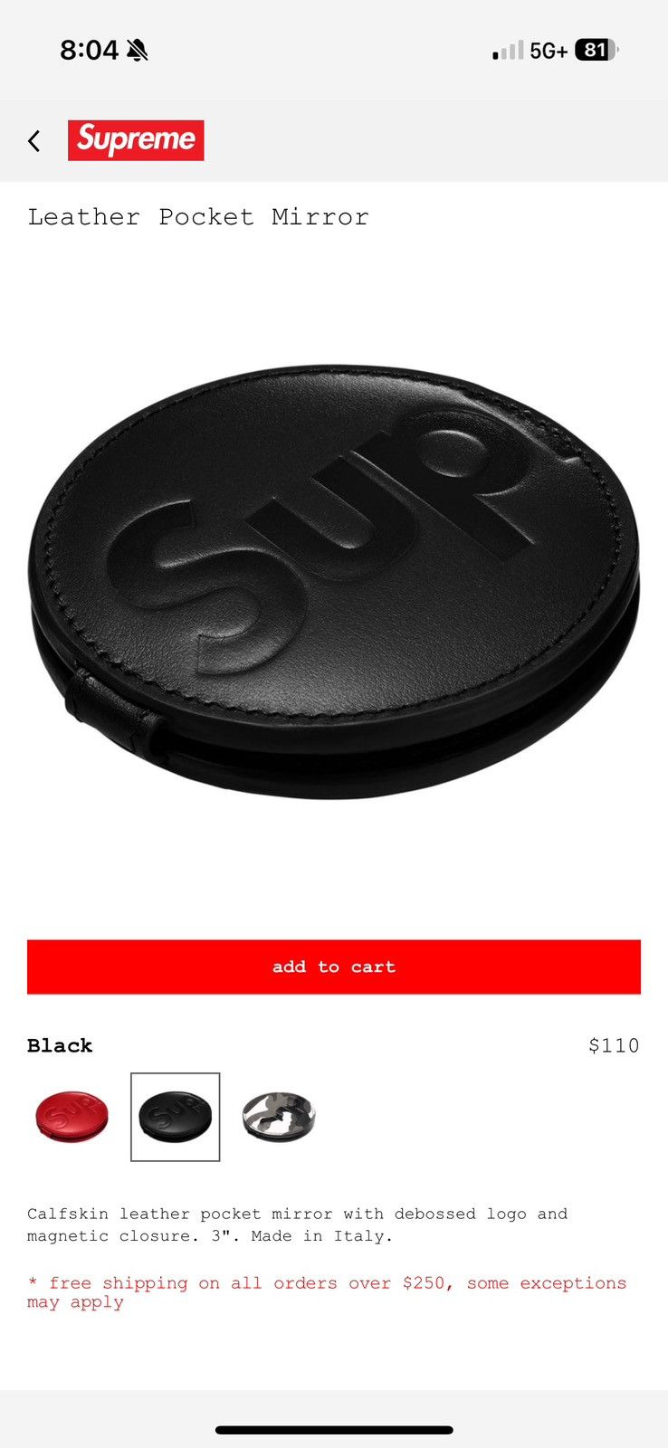 Supreme Leather Pocket Mirror 