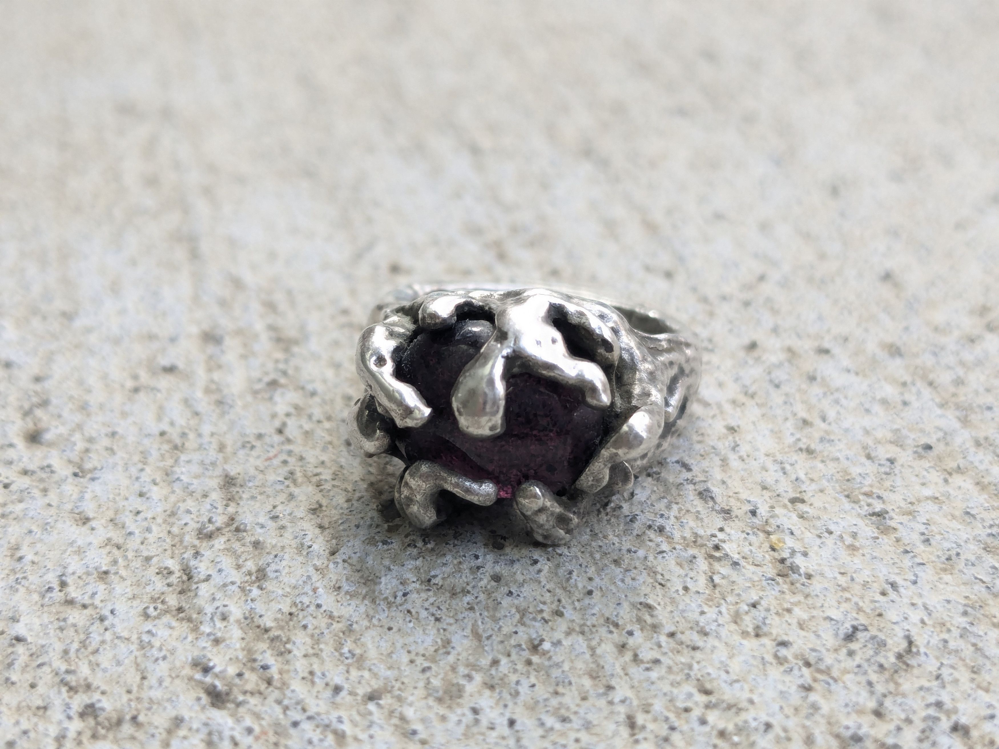 Jewelry Vintage Sterling Silver Ring Brutalist 4.5 Pink Glass Oval Size ONE SIZE - 3 Thumbnail